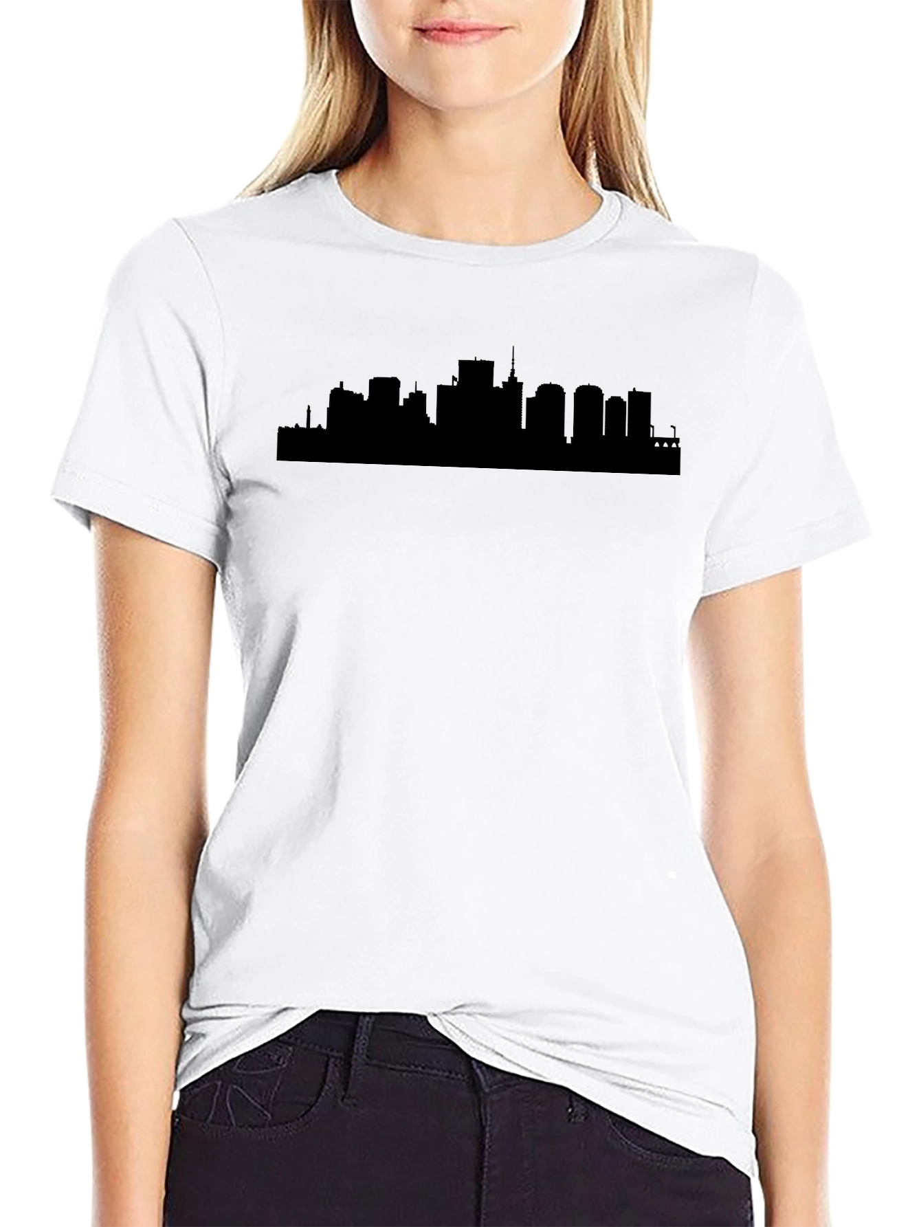 Black Cityscape Silhouette Graphic T-Shirt view 9