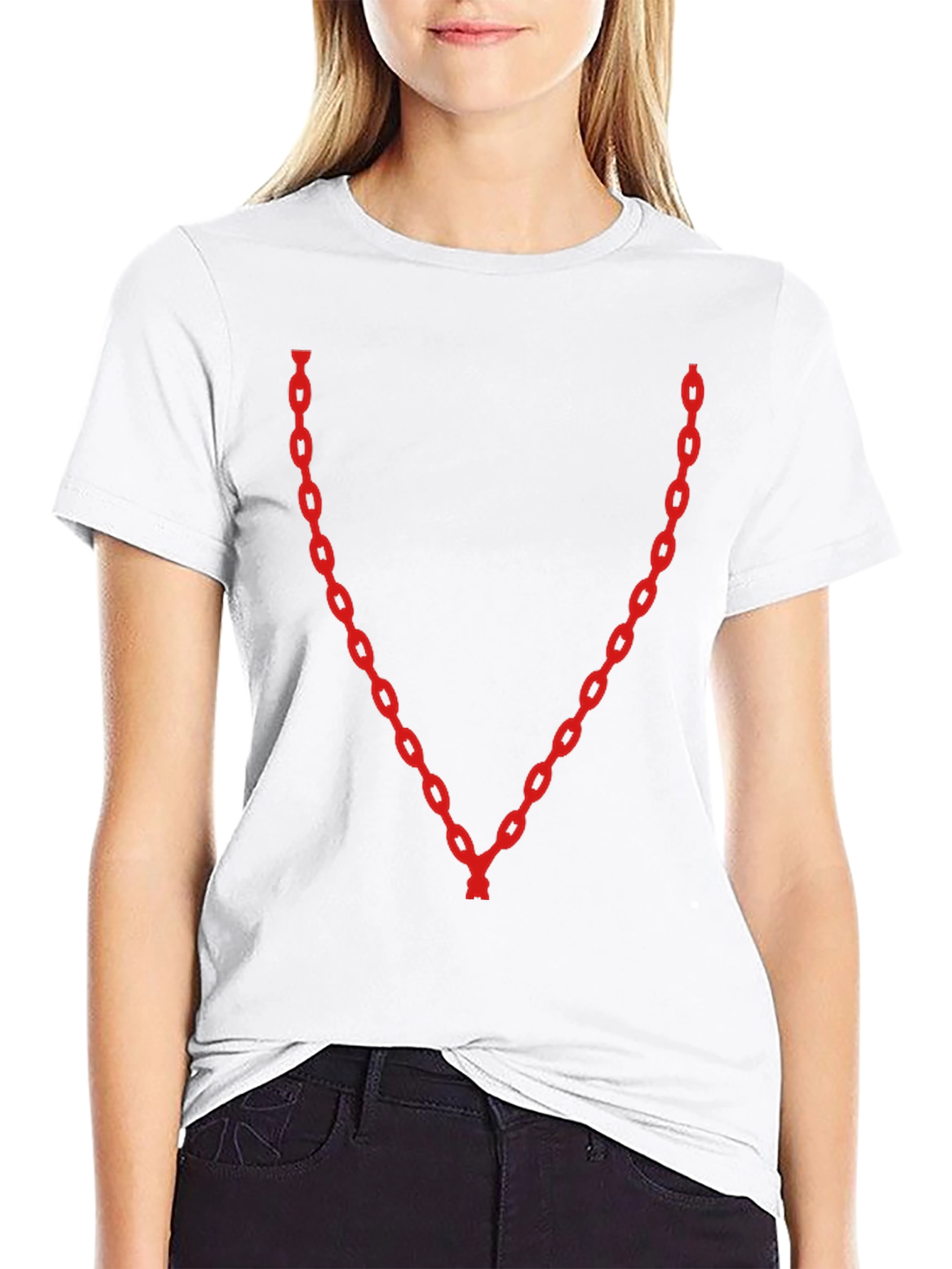 Black Red Chain V-Neck Black T-Shirt view 9