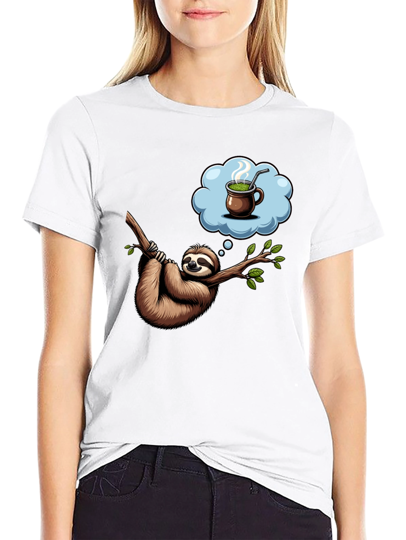 Black Sloth Tea Time T-Shirt - Relaxed Fit, Unique Design view 9