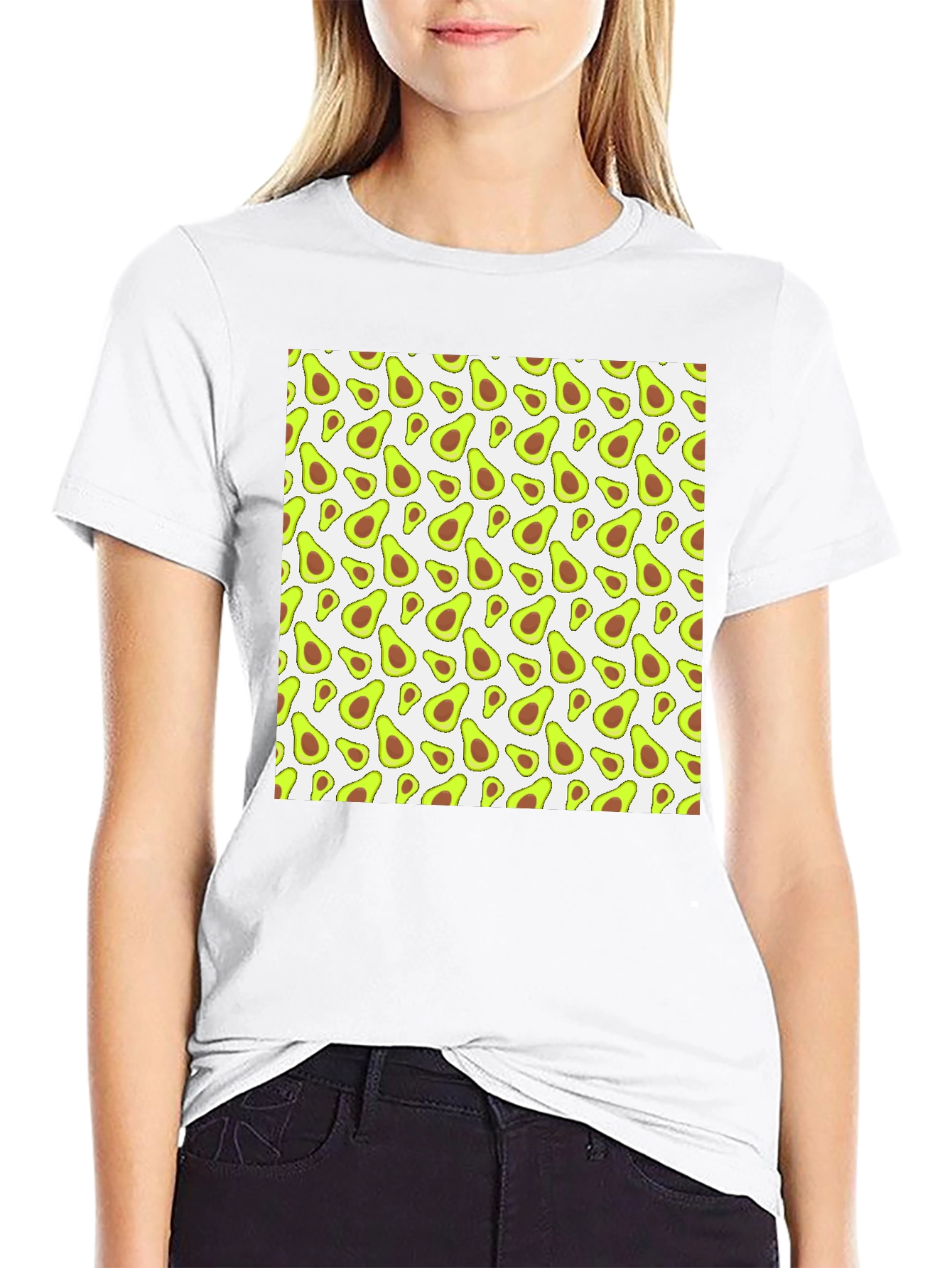 Black Avocado Pattern Black T-Shirt view 9