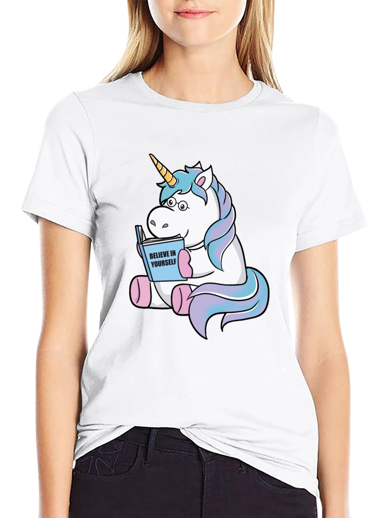 Black Unicorn Reading Book Graphic T-Shirt view 9
