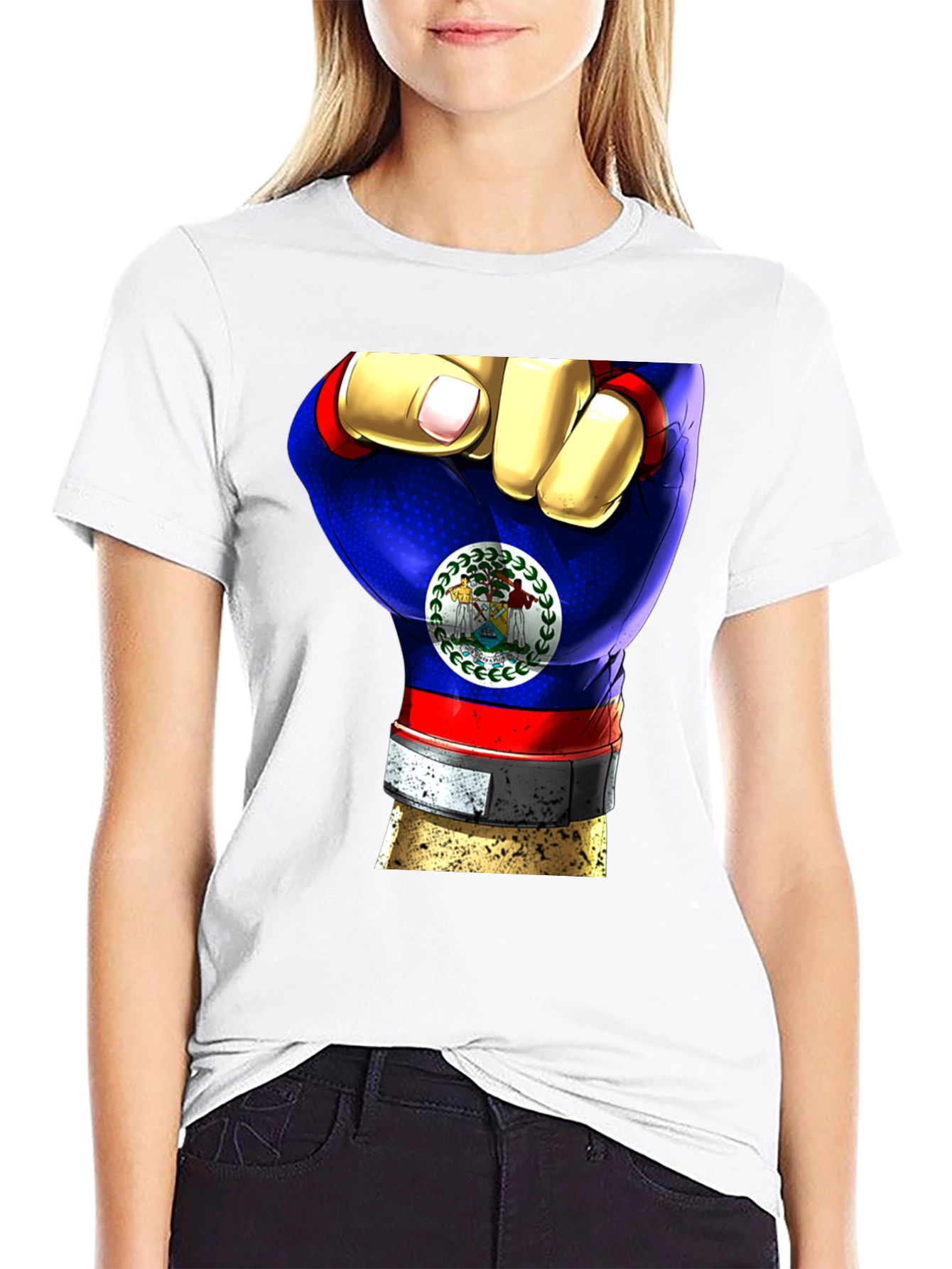 Black Belize Flag Fist T-Shirt view 9