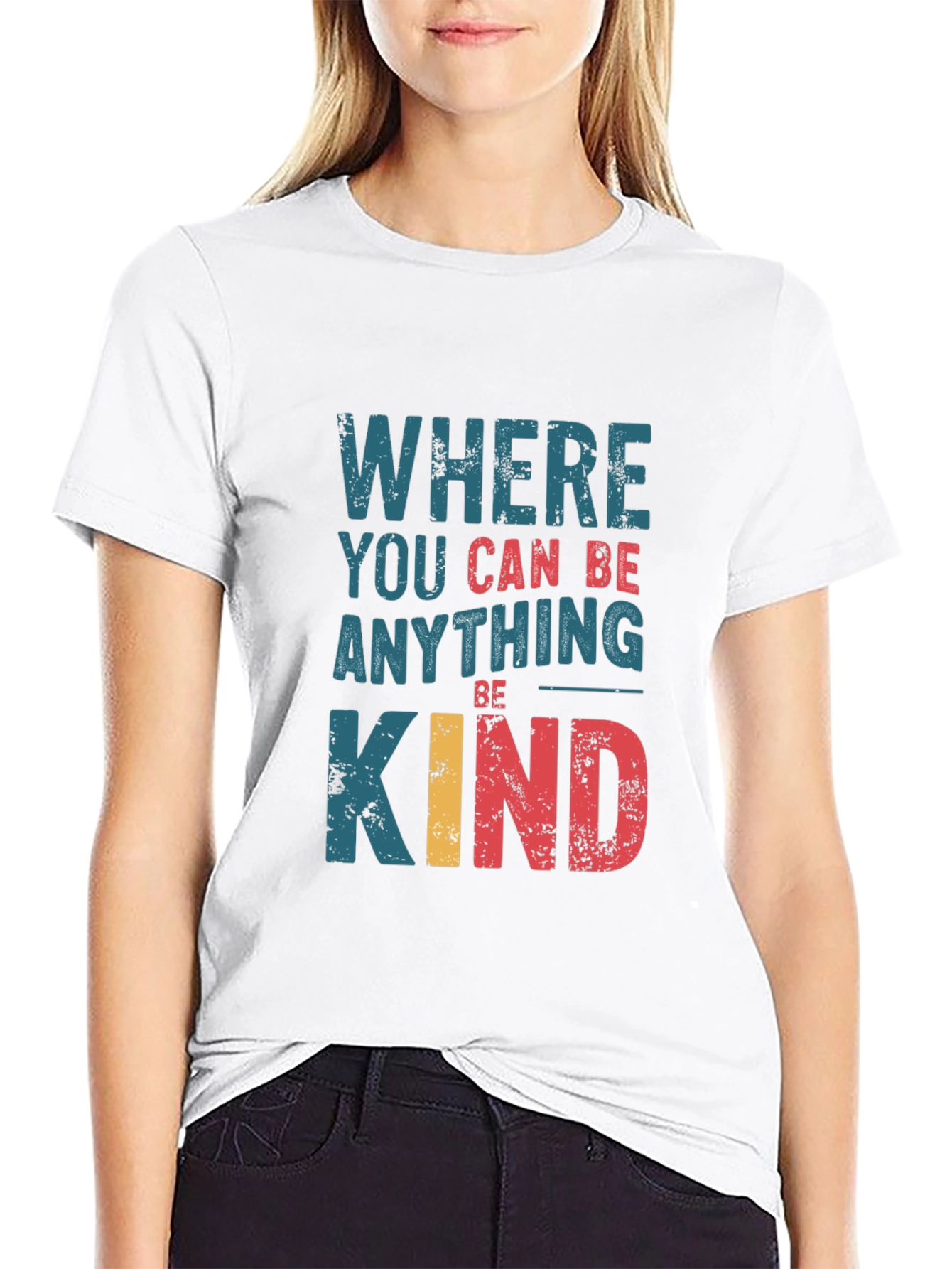 Black Where You Can Be Anything, Be Kind Graphic Tee view 9