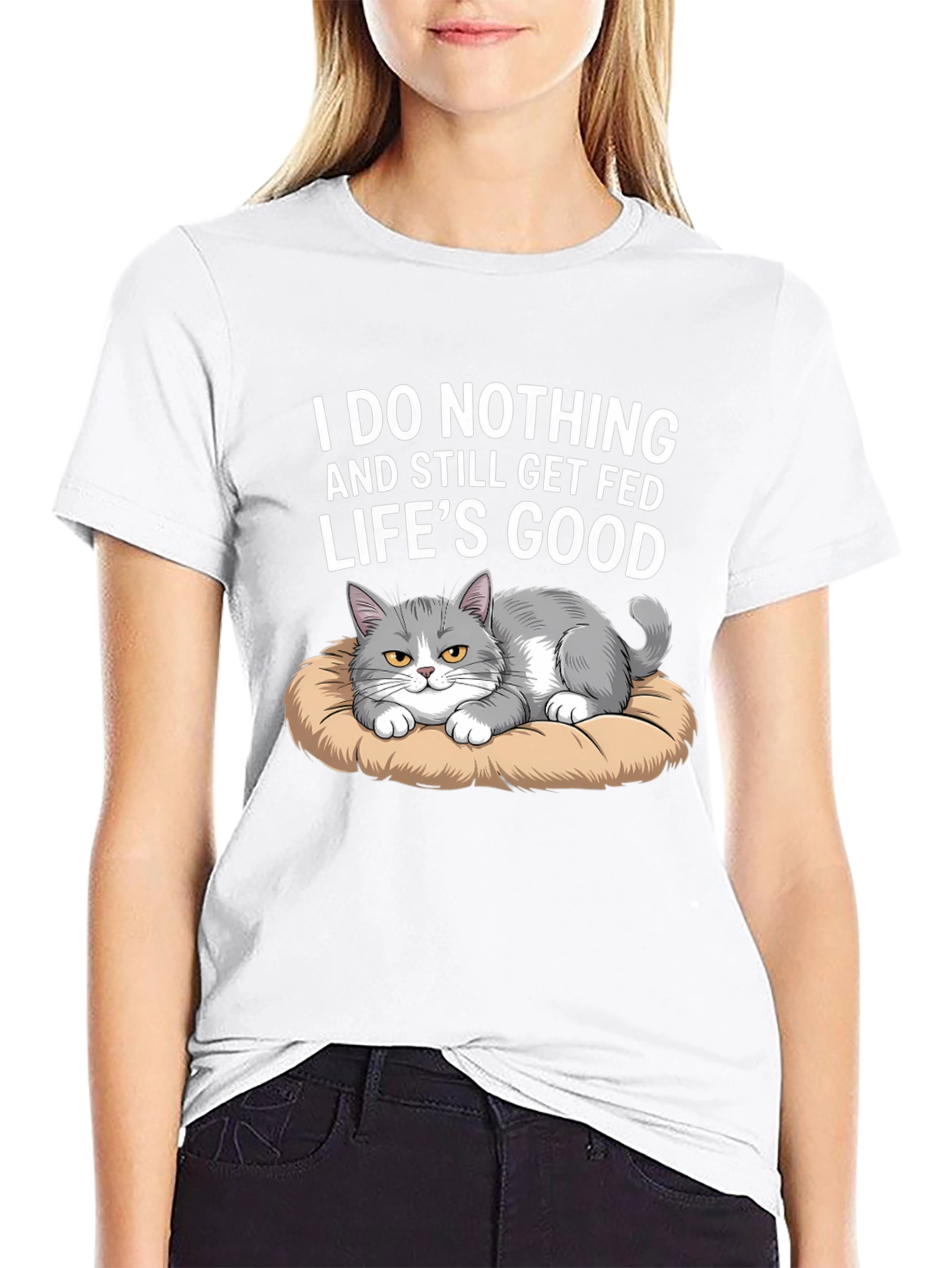 Black Funny Cat T-Shirt: I Do Nothing and Still Get Fed view 9