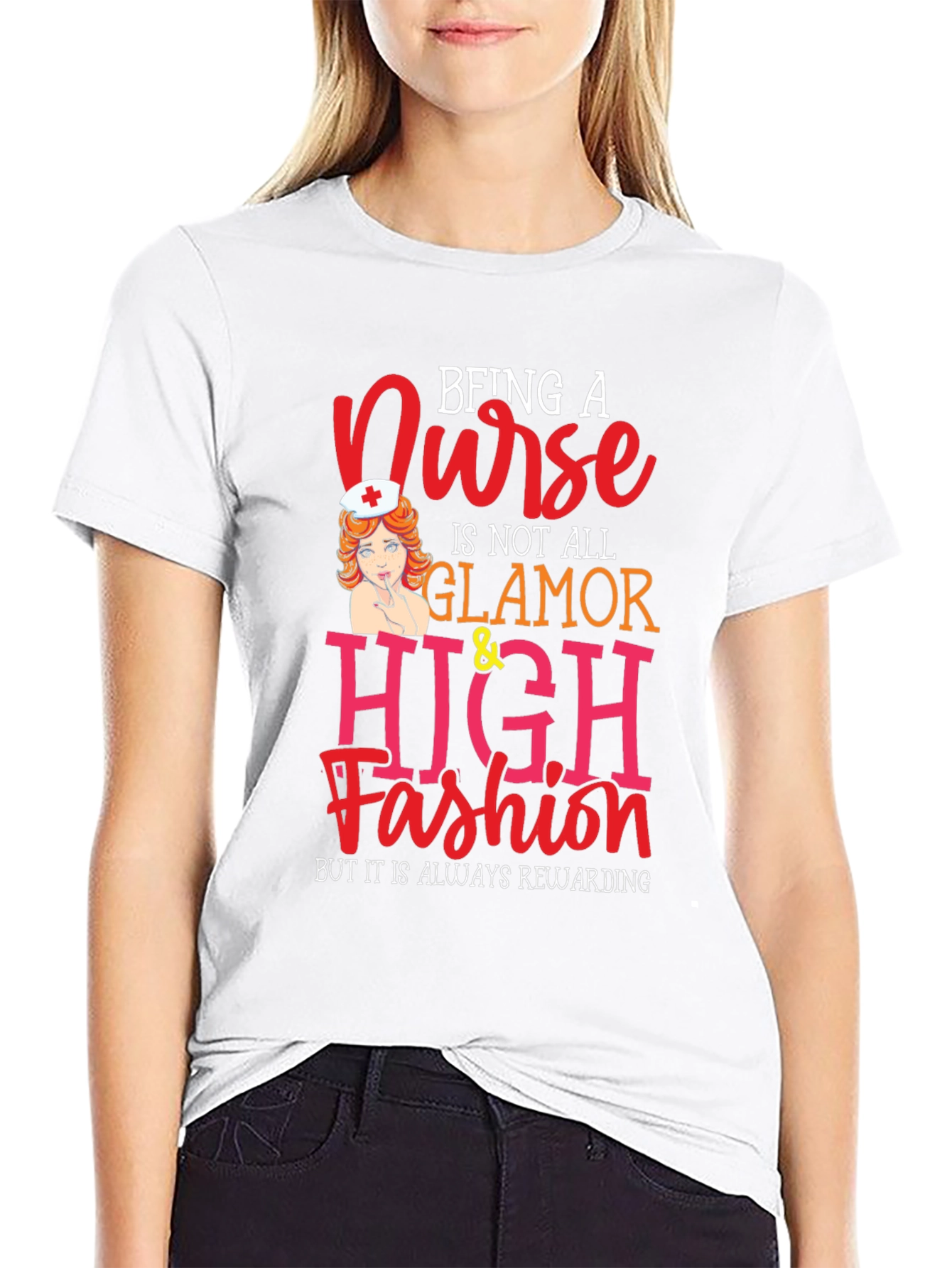 Black Nurse Glamour T-Shirt - Rewarding Profession Tee view 9