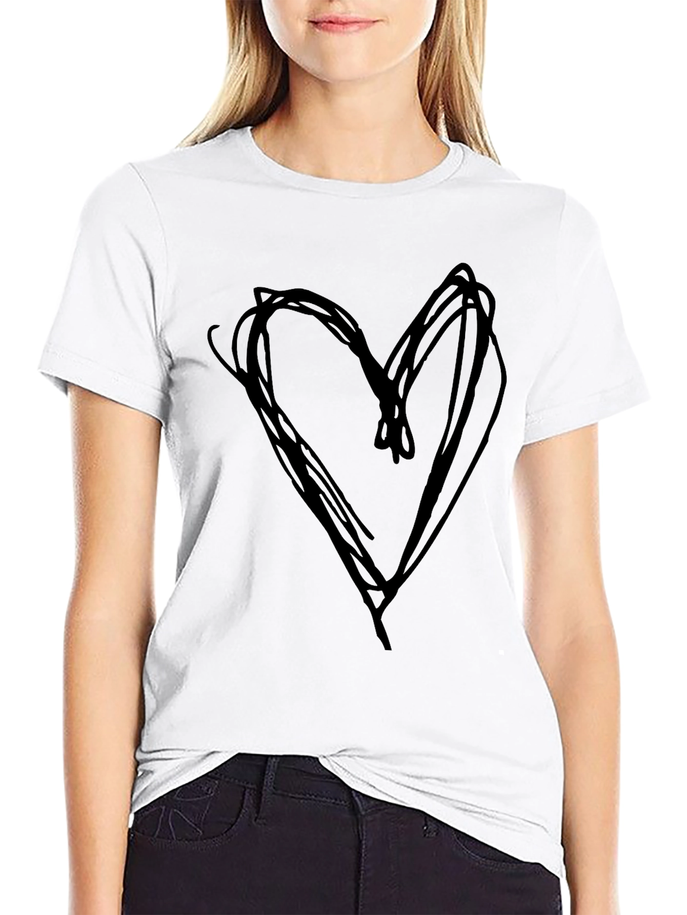 Black Heart Scribble Tee - Black Cotton Casual Shirt view 9