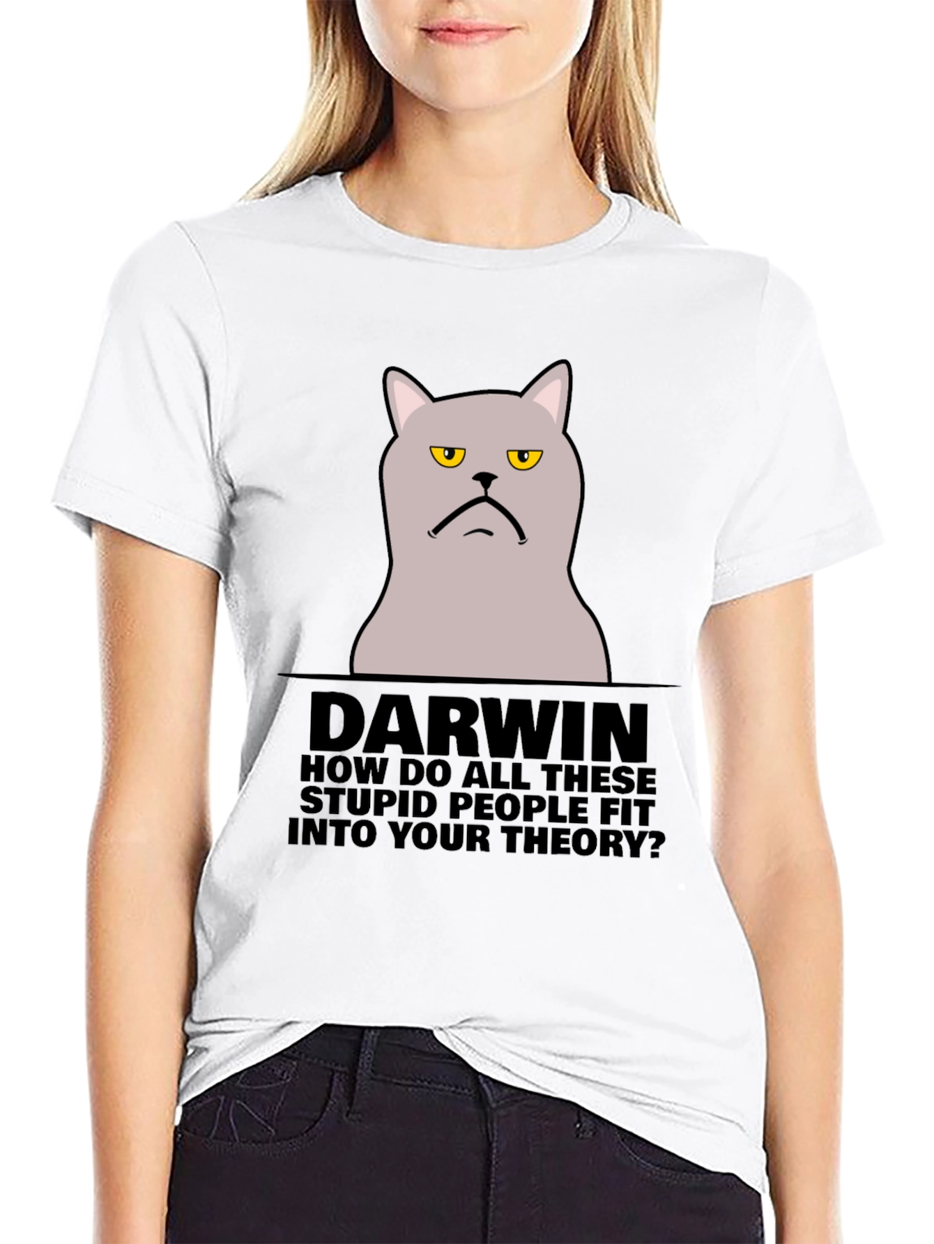 Black Darwin Cat T-Shirt - Funny Theory Design view 9