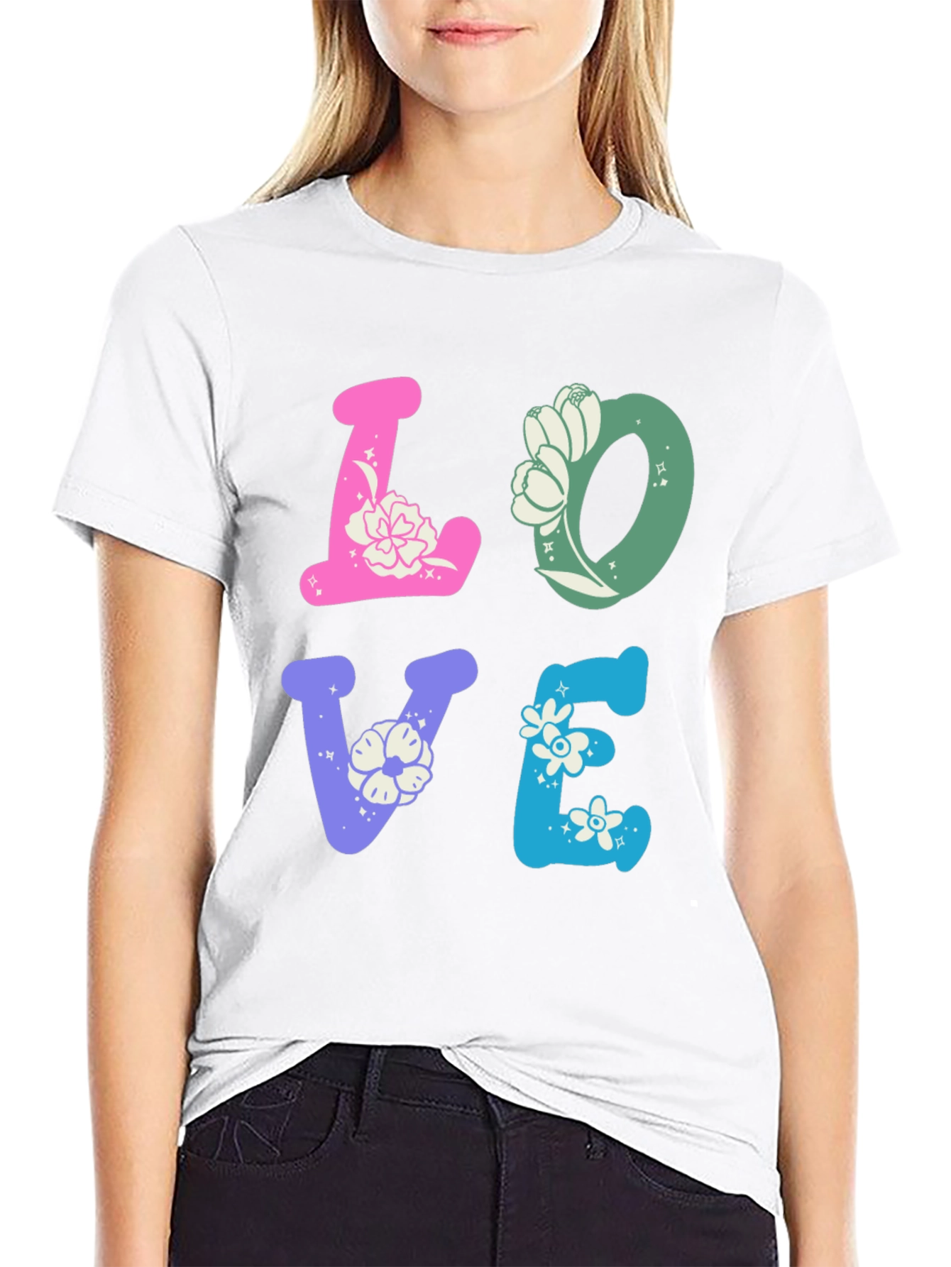 Black Floral LOVE Graphic Tee - Trendy Casual Shirt view 9