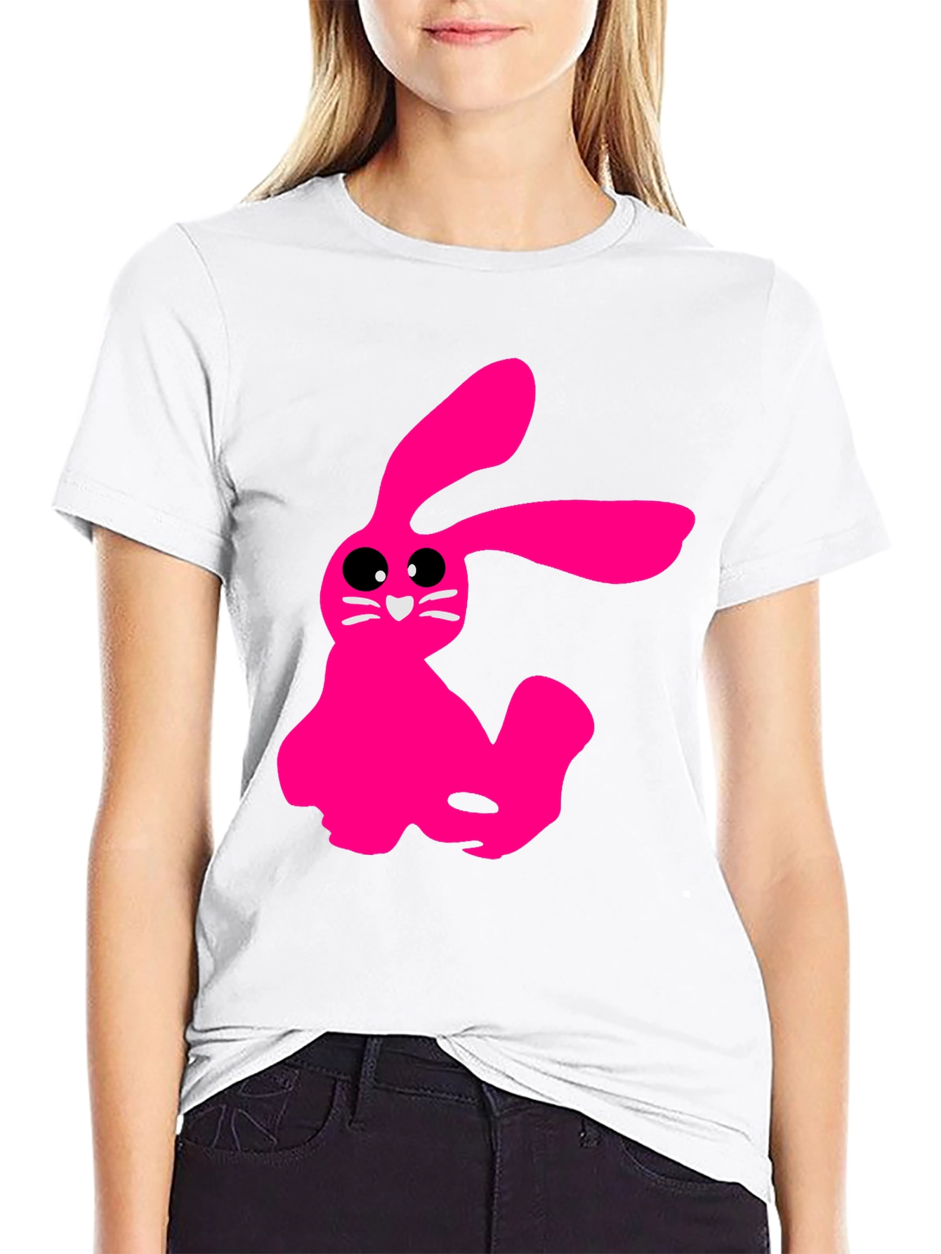 Black Pink Bunny Graphic Tee - Soft Cotton Black T-Shirt view 9