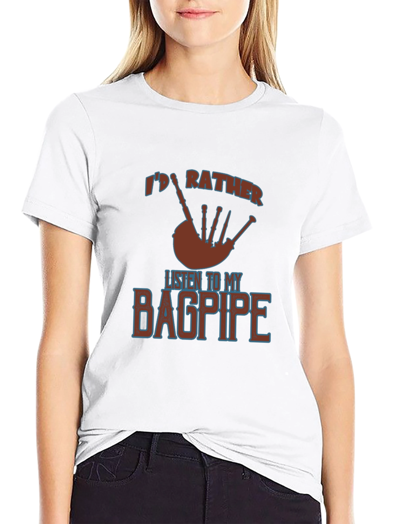 Black Bagpipe Lover's Tee: I'd Rather Listen to My Bagpipe view 9