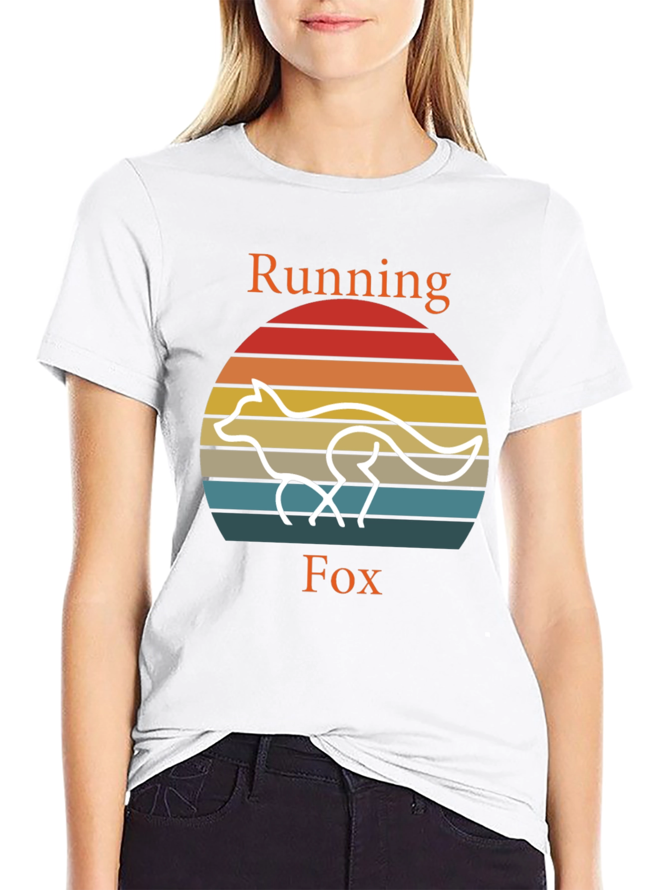 Black Running Fox T-Shirt Retro Style Tee view 9