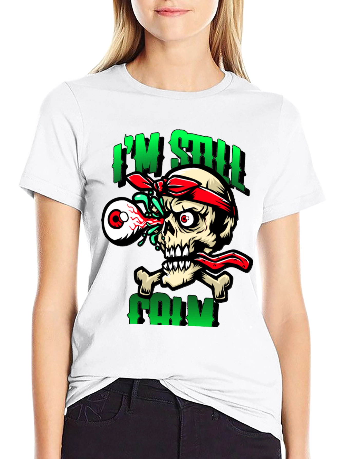 Black I'm Still Calm Skeleton Graphic T-Shirt view 9