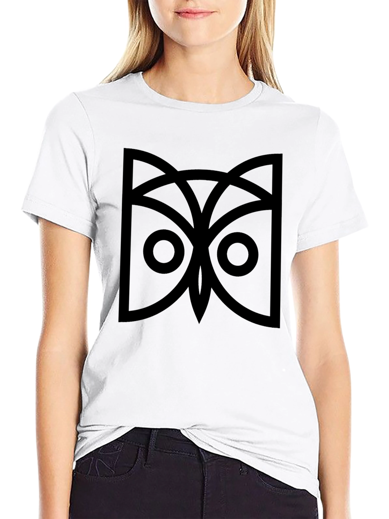 Black Geometric Owl Graphic Tee - Black Cotton Comfort view 9