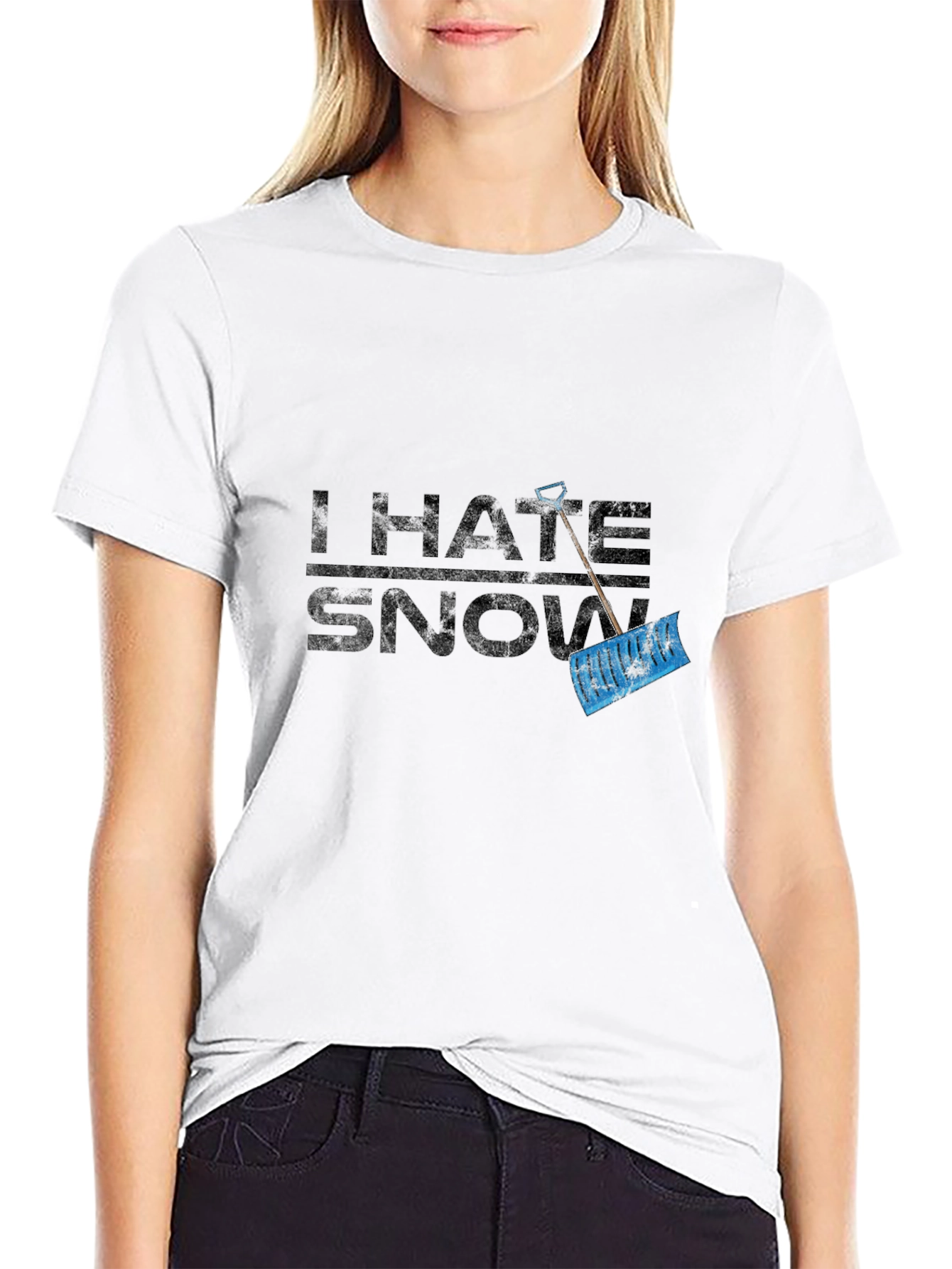 Black I Hate Snow Graphic Tee - Black Cotton Winter Shovel Shirt view 9