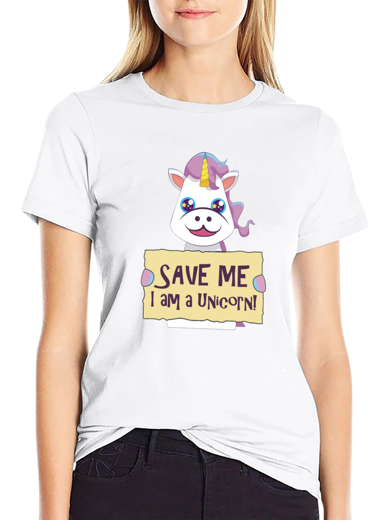 Black Save Me Unicorn T-Shirt - Novelty Graphic Tee view 9