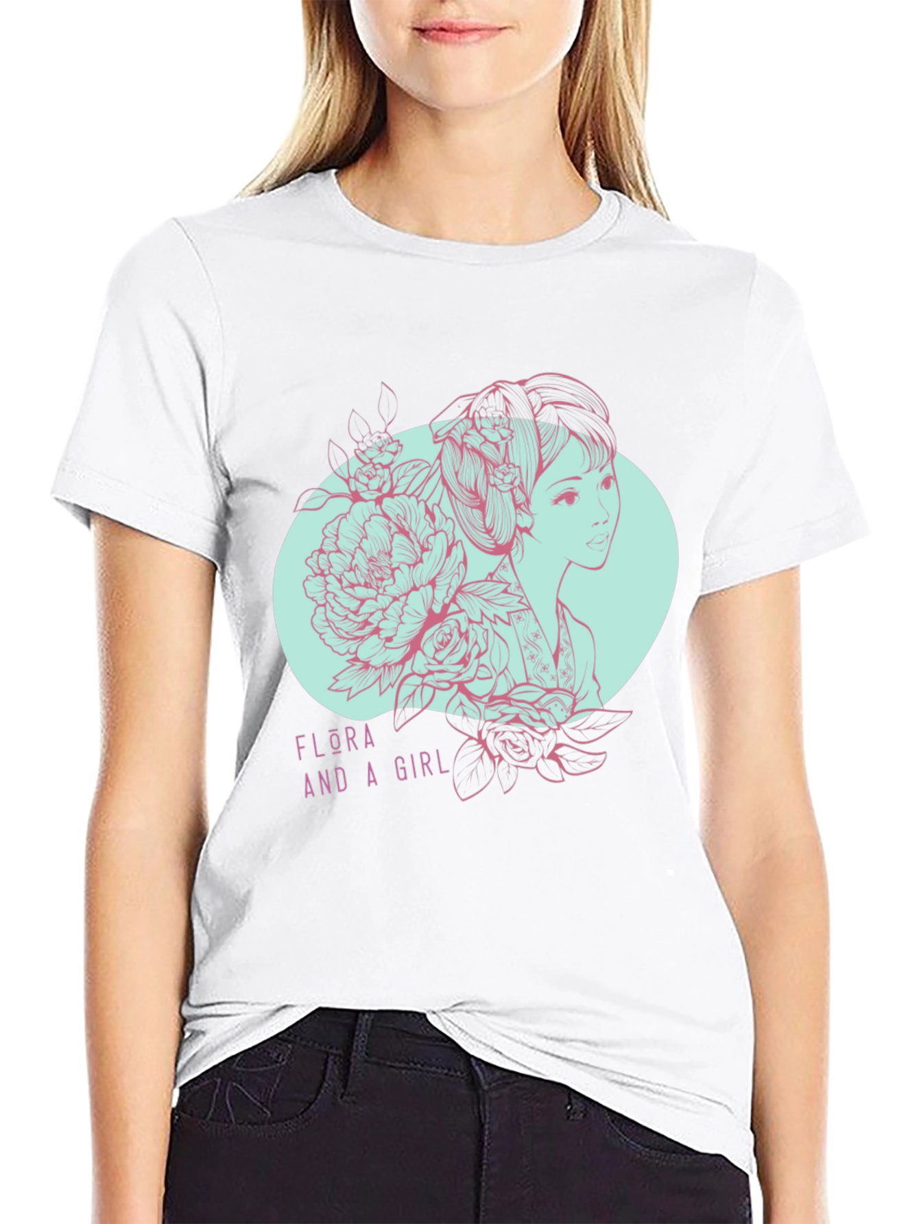 Black Flora and a Girl Tee - Unique Graphic Design view 9