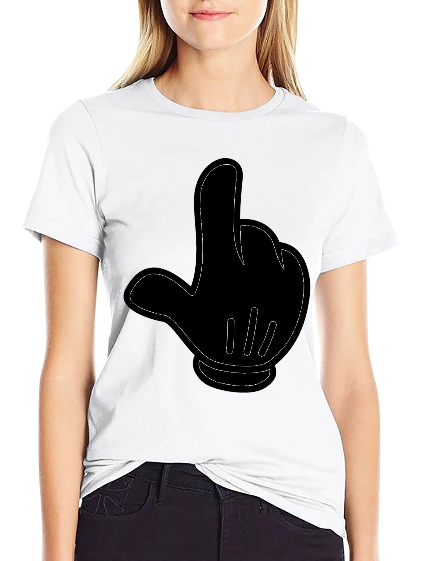Black Cartoon Hand Gesture Black T-Shirt view 9