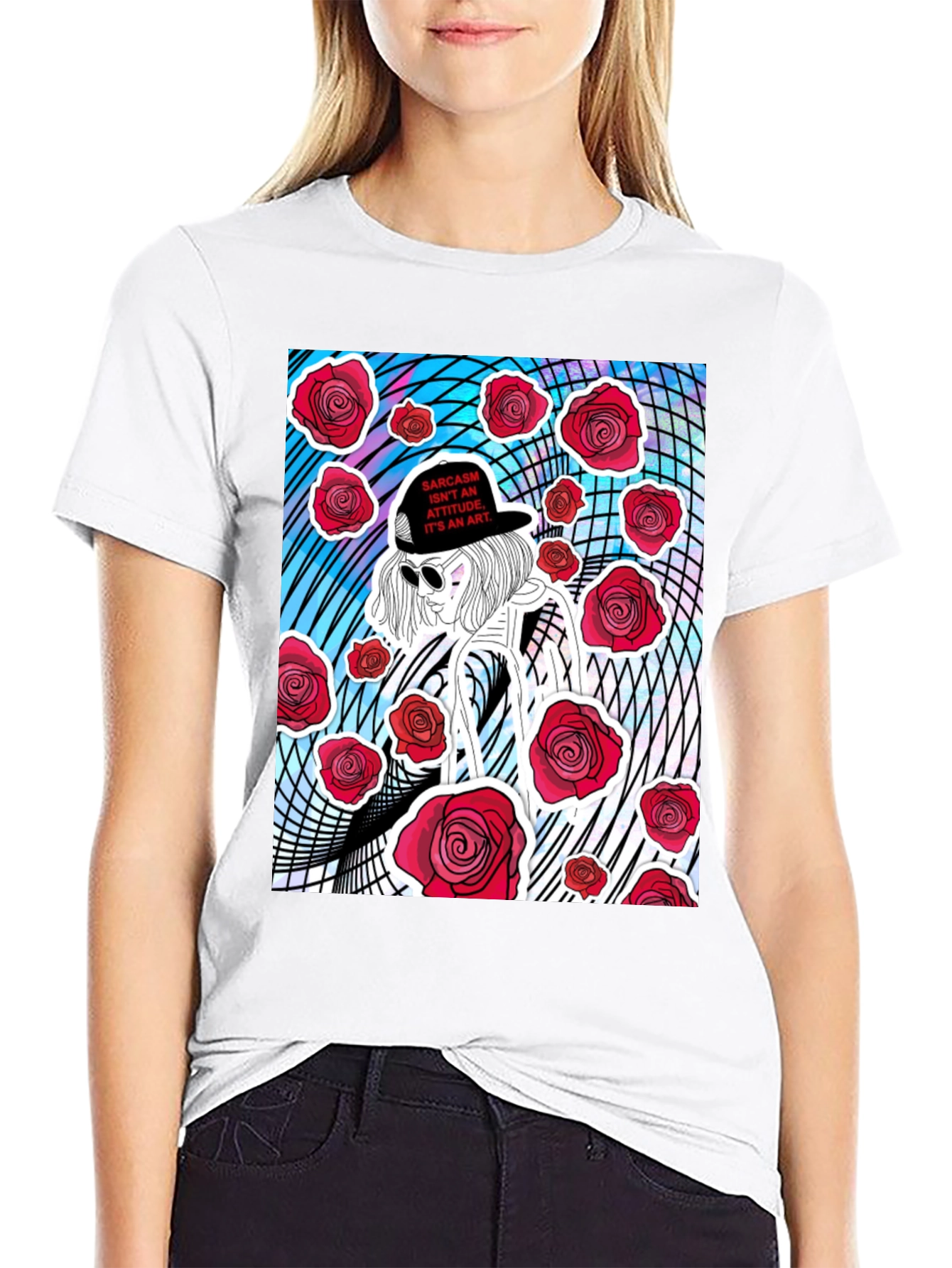 Black Edgy Rose Graphic Tee - Sarcasm Art view 9