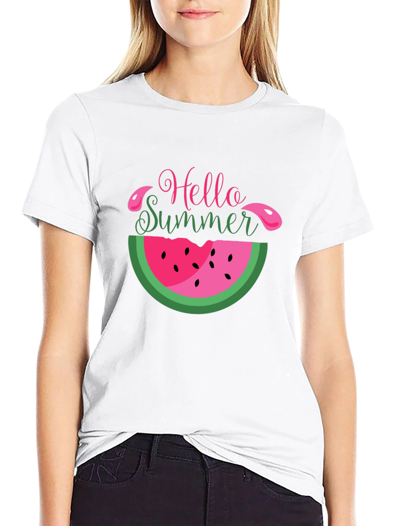 Black Hello Summer Watermelon T-Shirt view 9