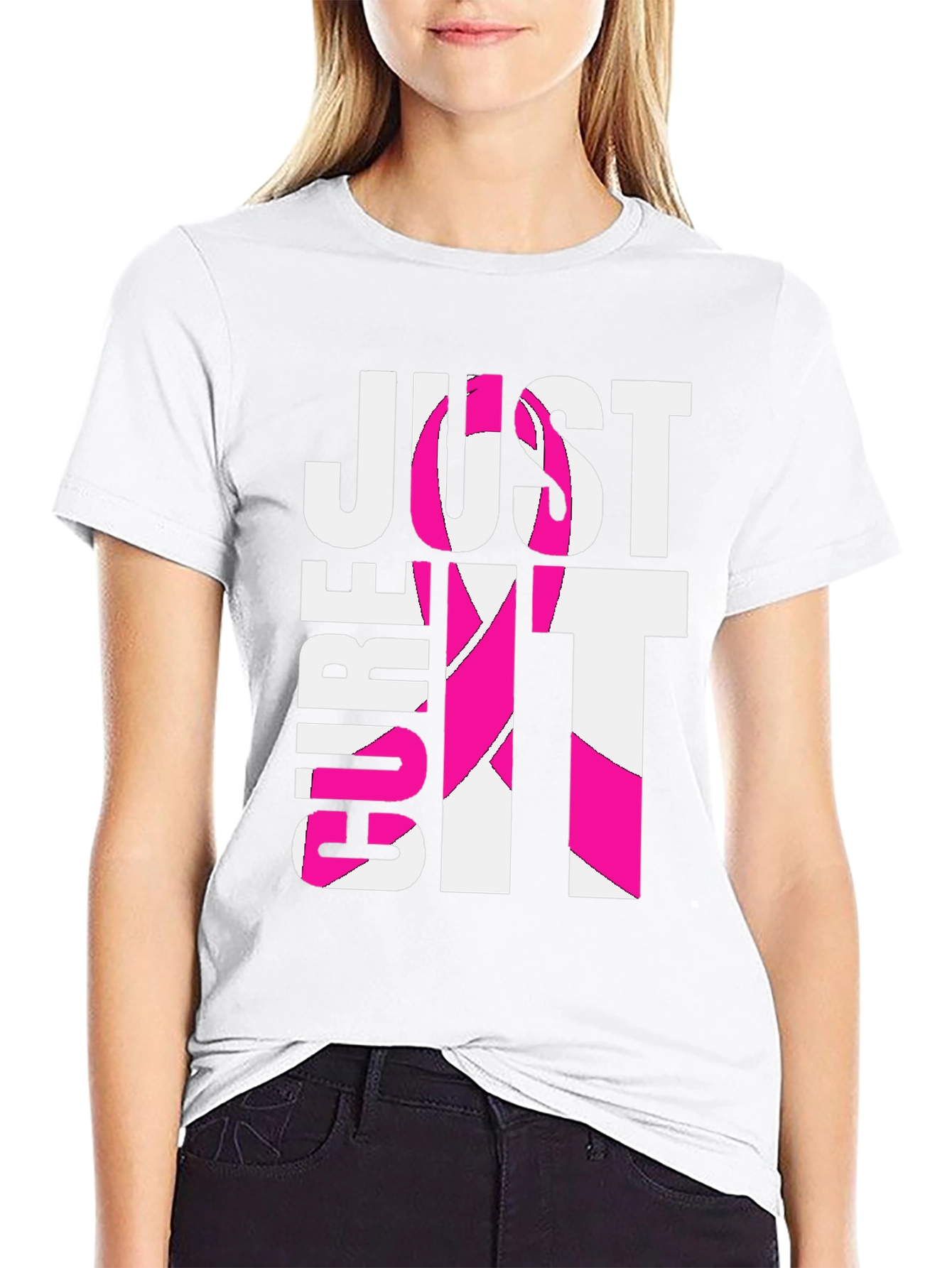 Black Just Cure It T-Shirt - Breast Cancer Awareness Tee view 9