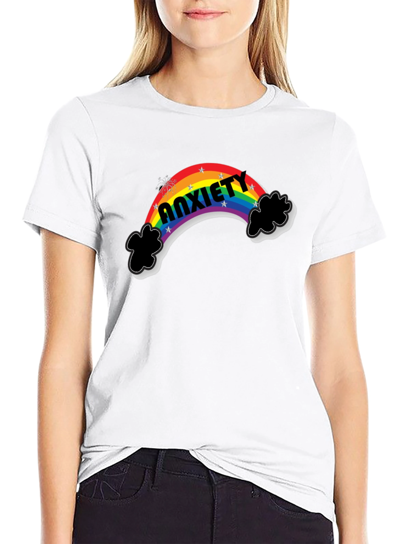Black Anxiety Rainbow Graphic Tee - Black Cotton T-Shirt view 9