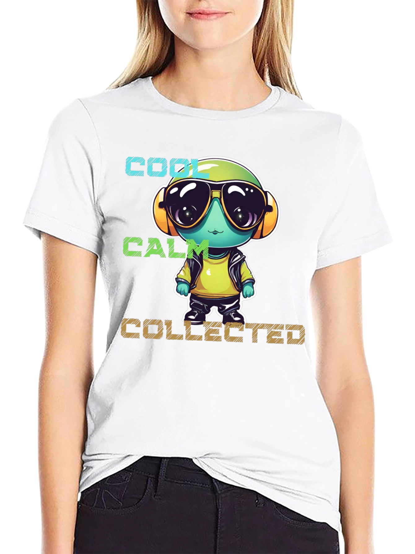 Black Cool, Calm, Collected Cartoon Character T-Shirt view 9