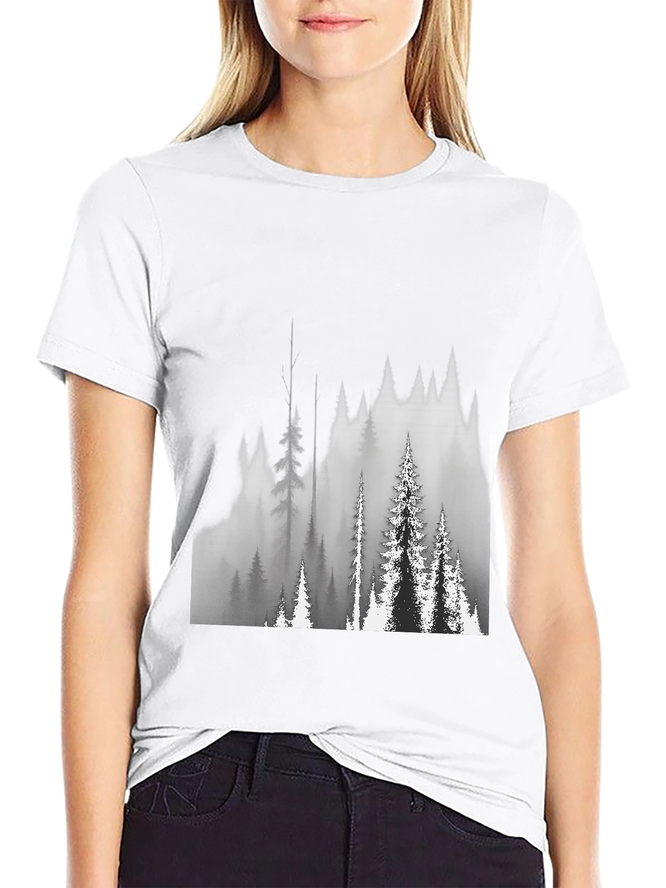 Black Black T-Shirt with Forest Graphic view 9