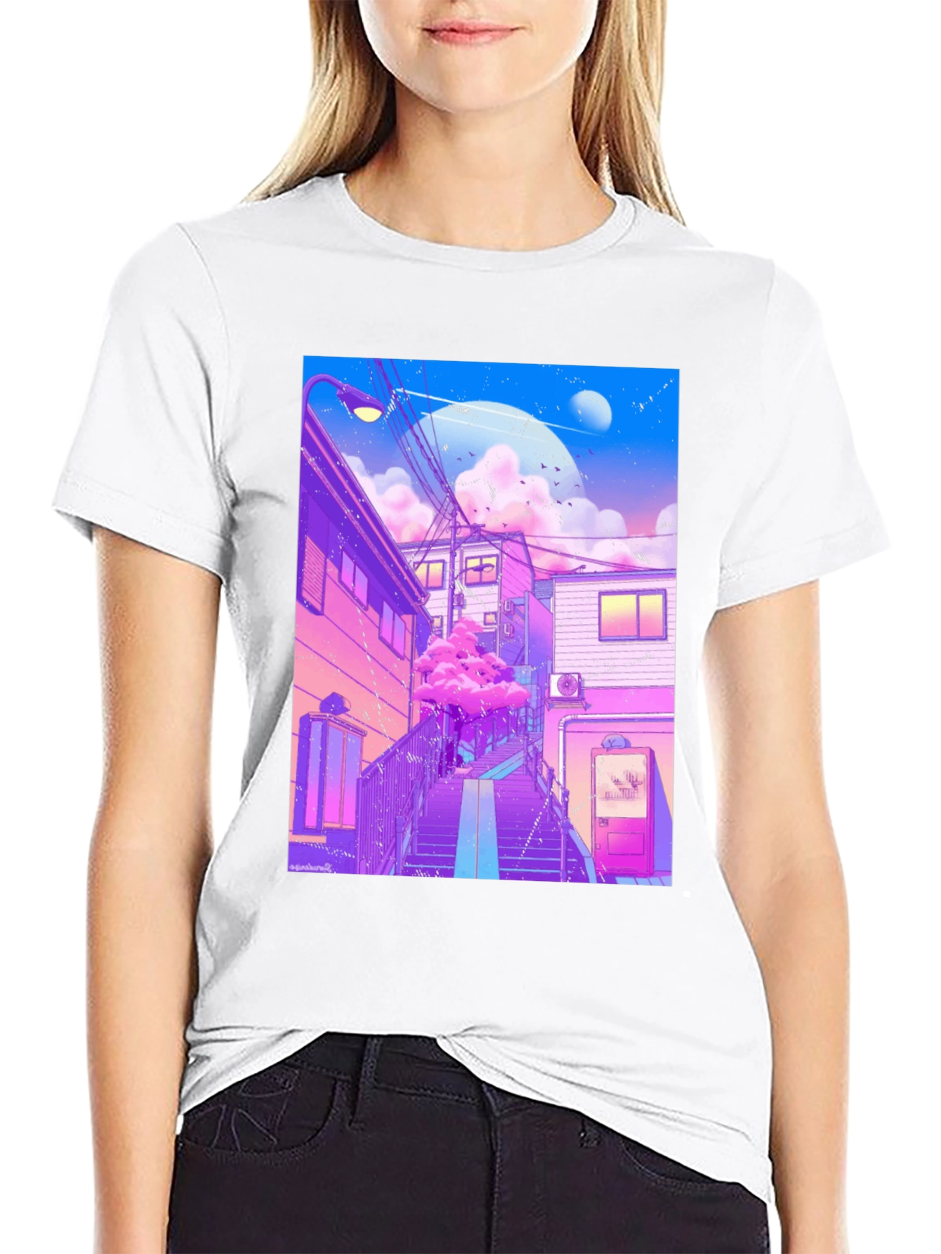 Black Anime Vaporwave Graphic Tee - Urban Aesthetic T-Shirt view 9