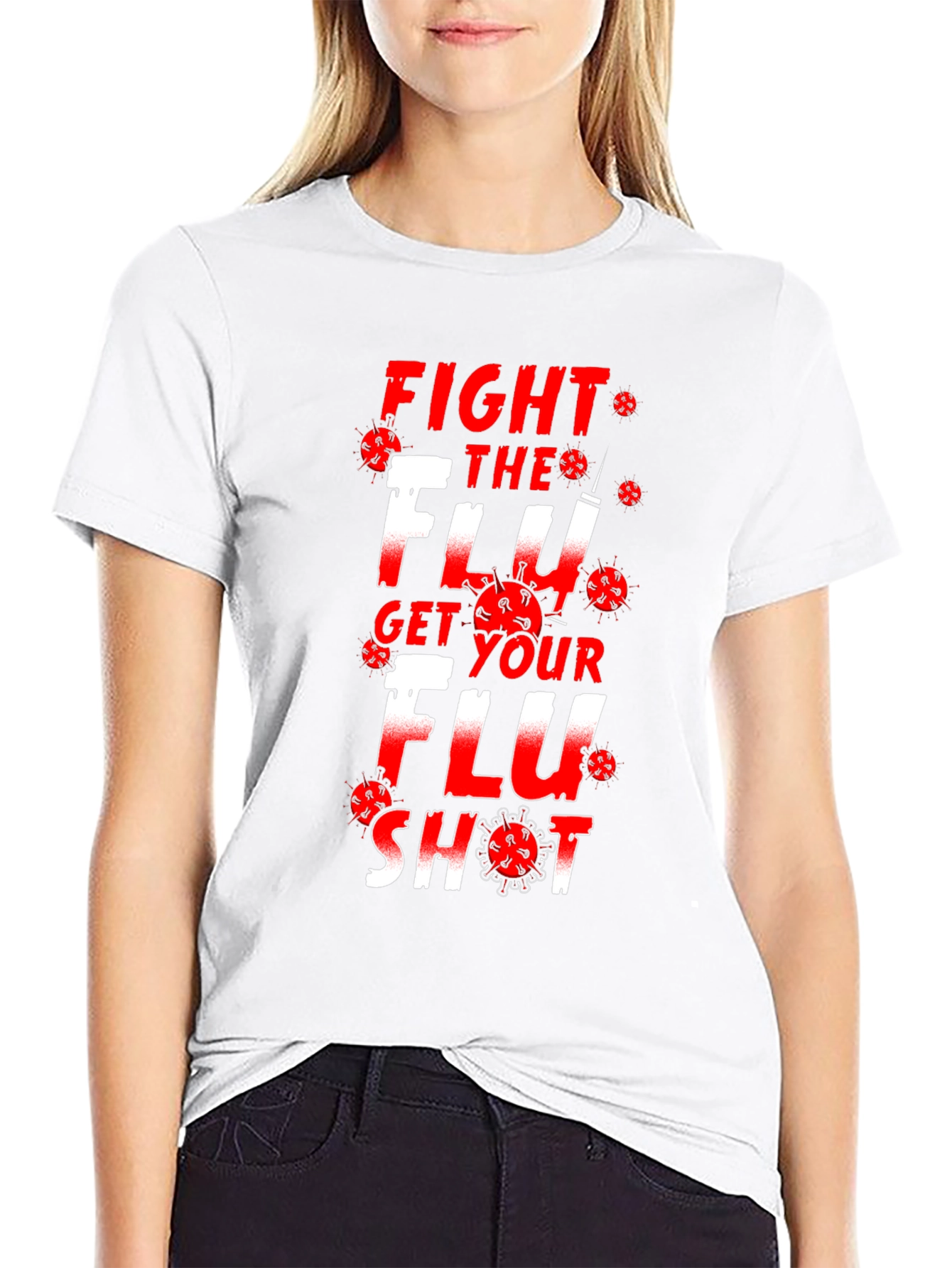 Black Fight the Flu Get Your Flu Shot Graphic T-Shirt view 9