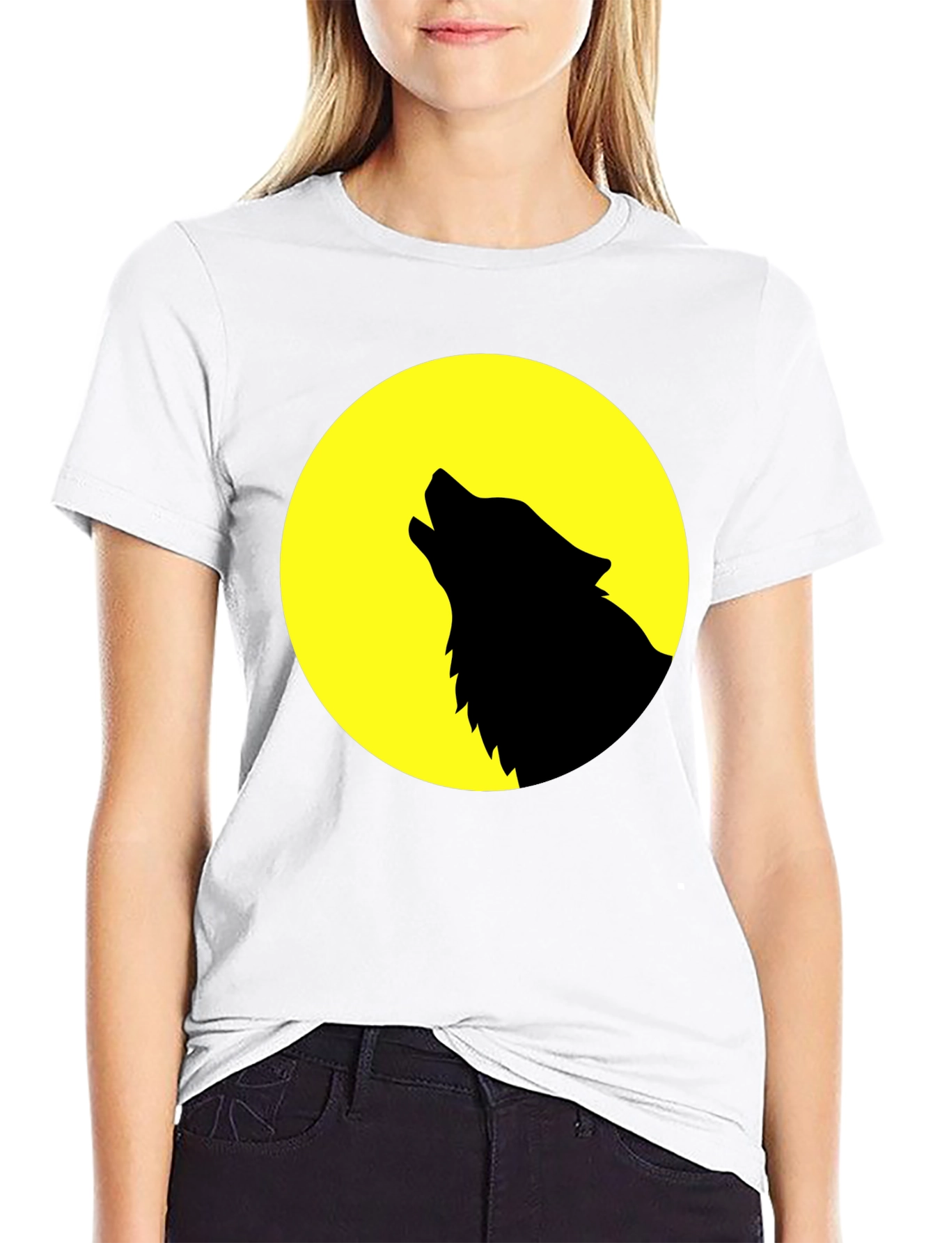 Black Wolf Howling at Moon Graphic T-Shirt - Black view 9