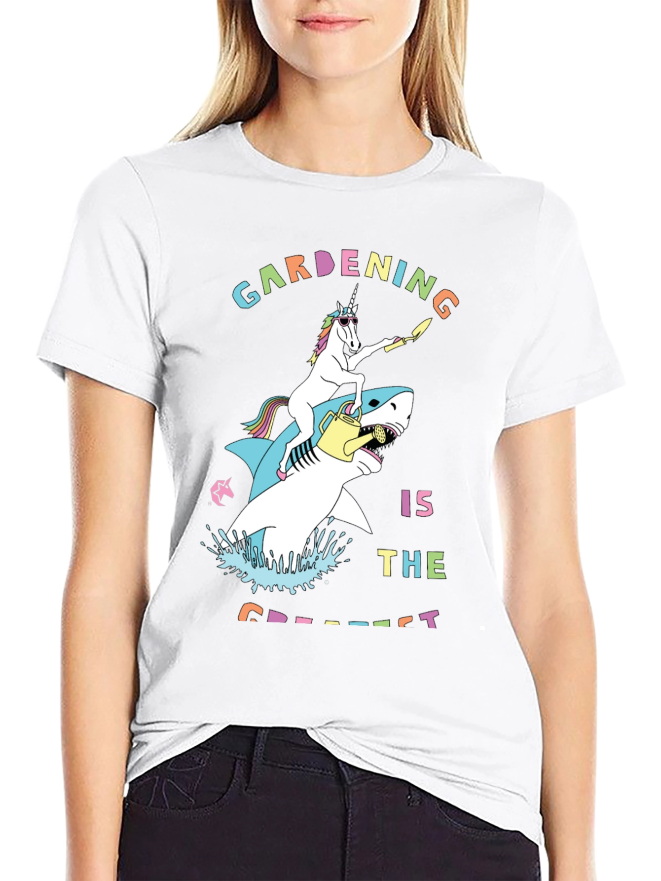 Black Unicorn Shark Gardening T-Shirt view 9