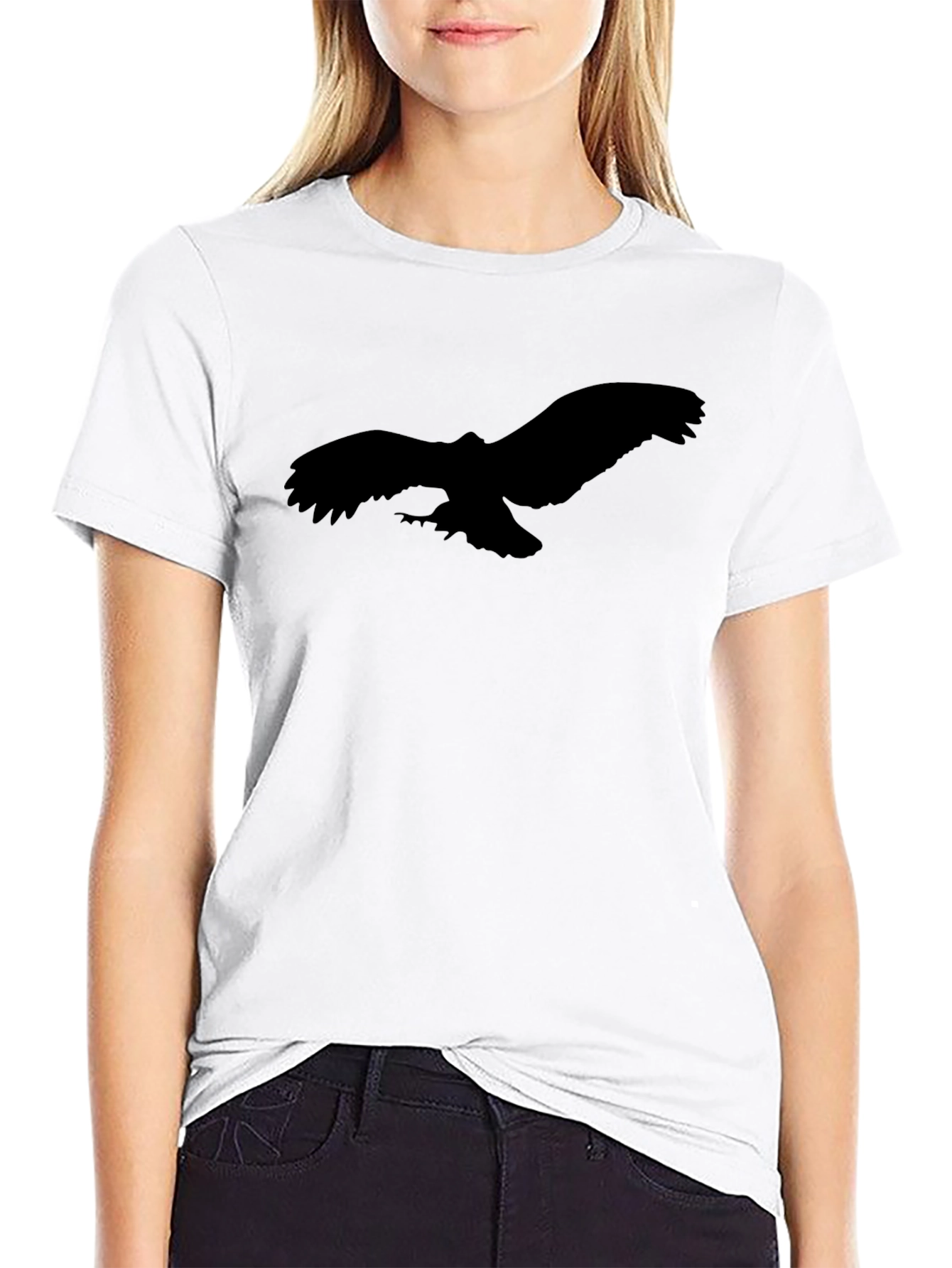 Black Black T-Shirt with Eagle Silhouette Graphic Tee view 9