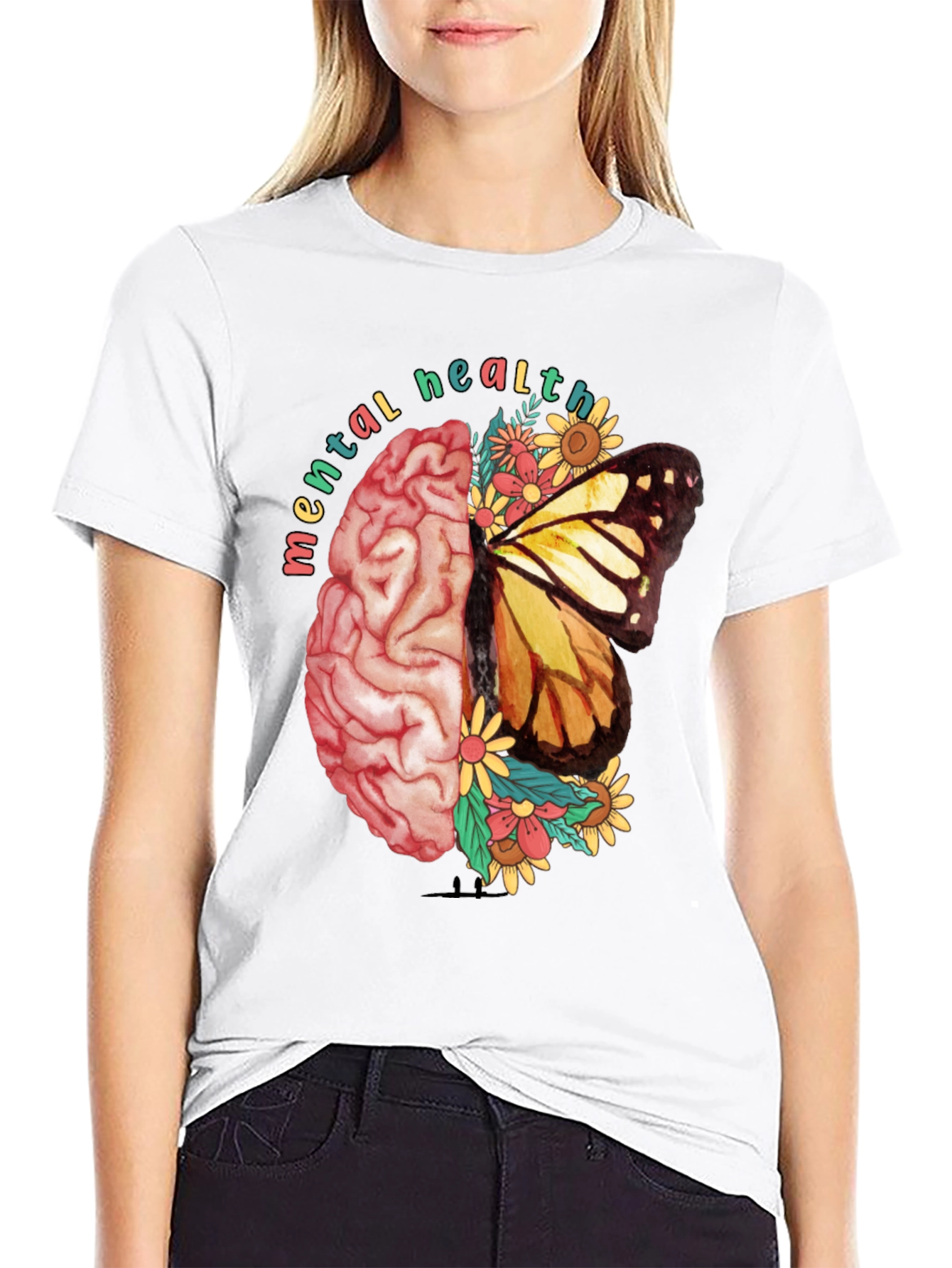 Black Mental Health Butterfly Brain Graphic Tee view 9