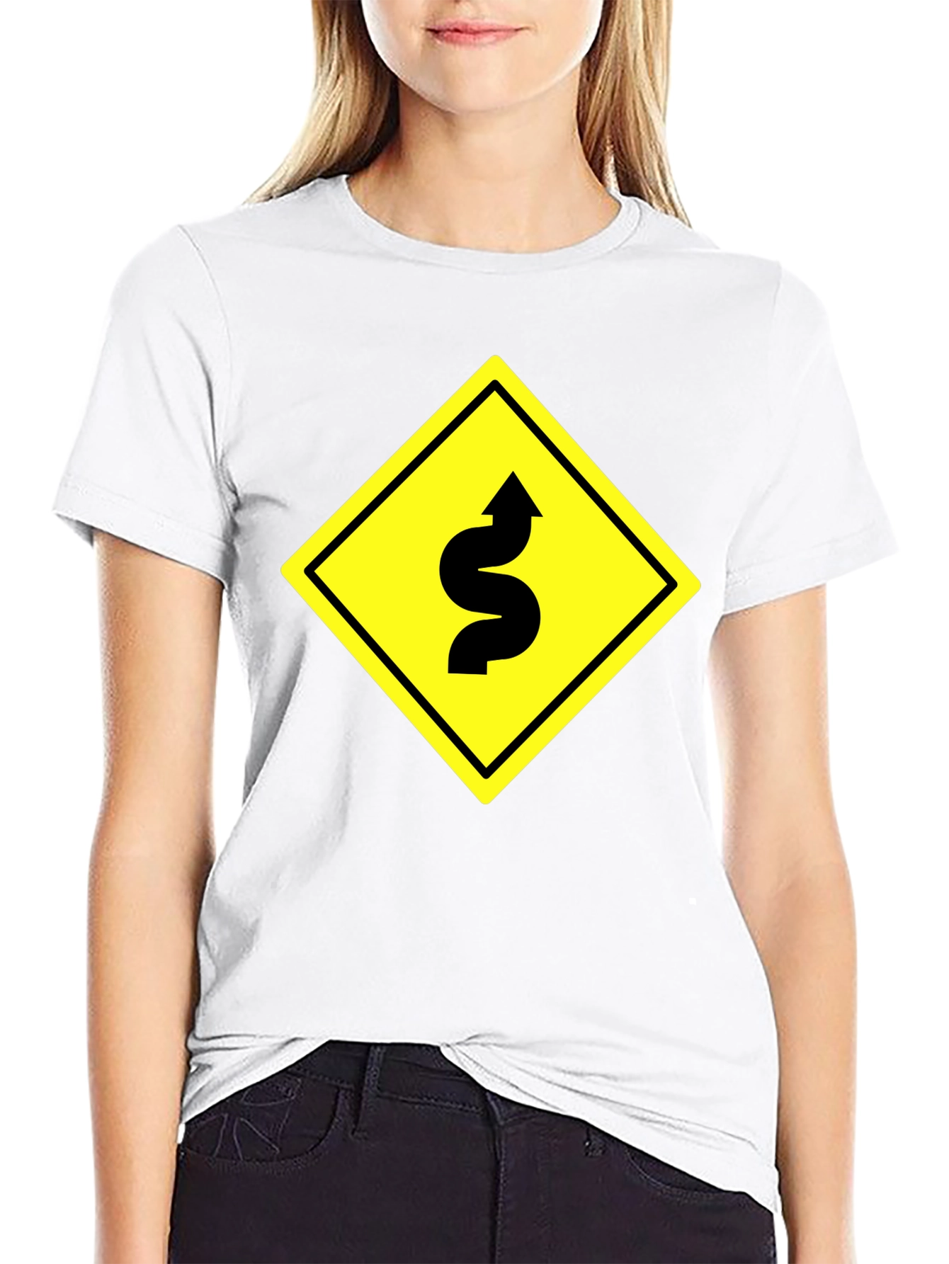 Black Winding Road Graphic Tee - Black Cotton T-Shirt view 9