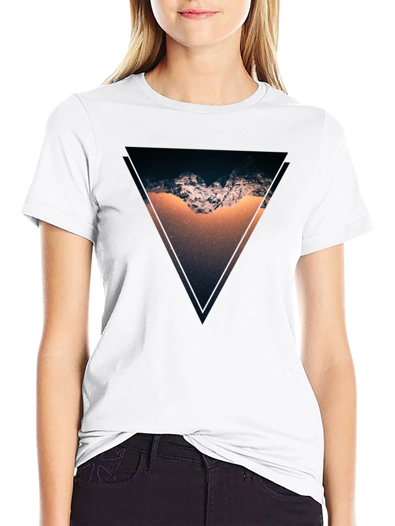 Black Geometric Mountain Scene Black T-Shirt view 9