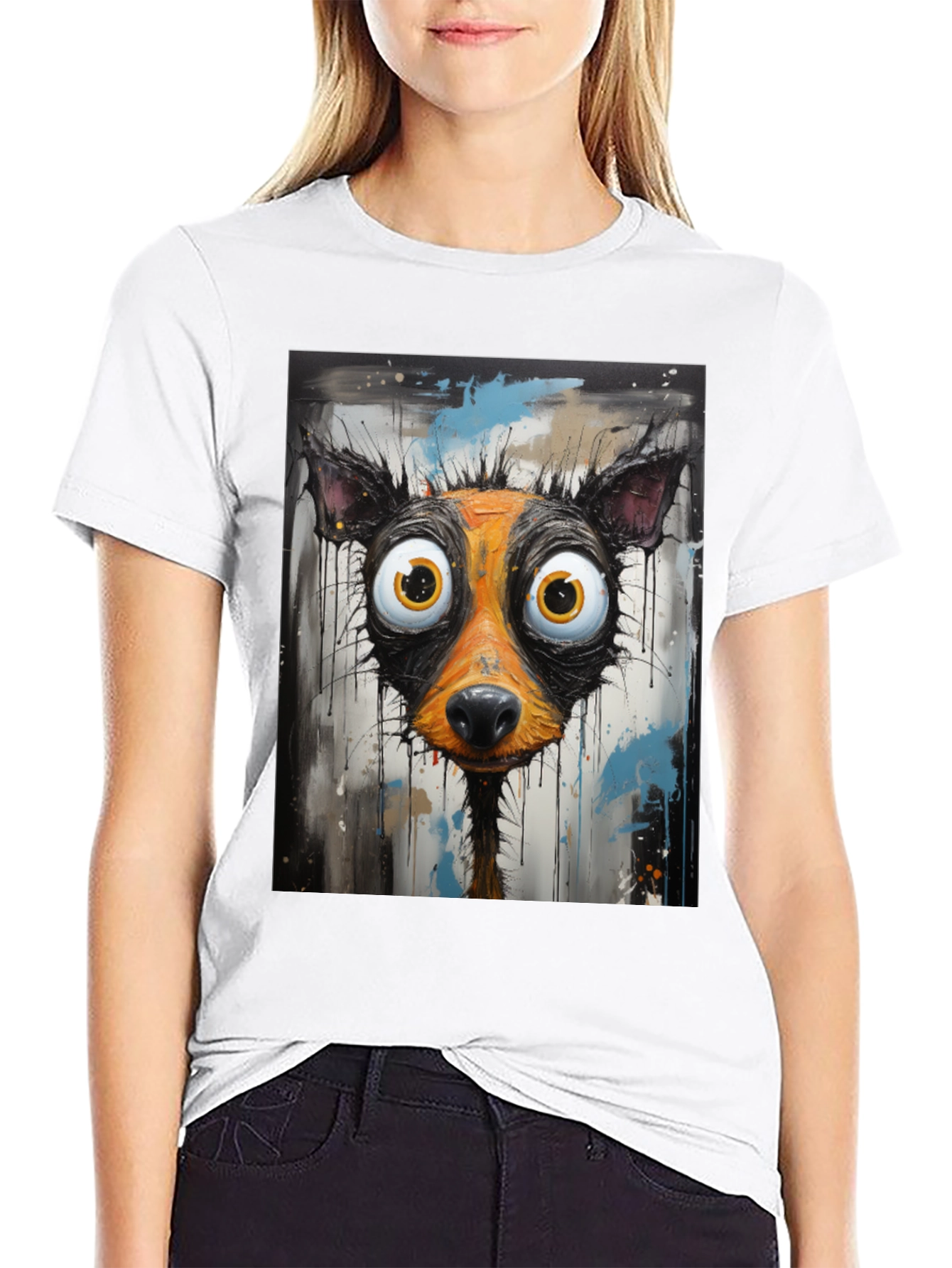 Black Cartoon Dog Graphic Tee - Funky Art Shirt view 9