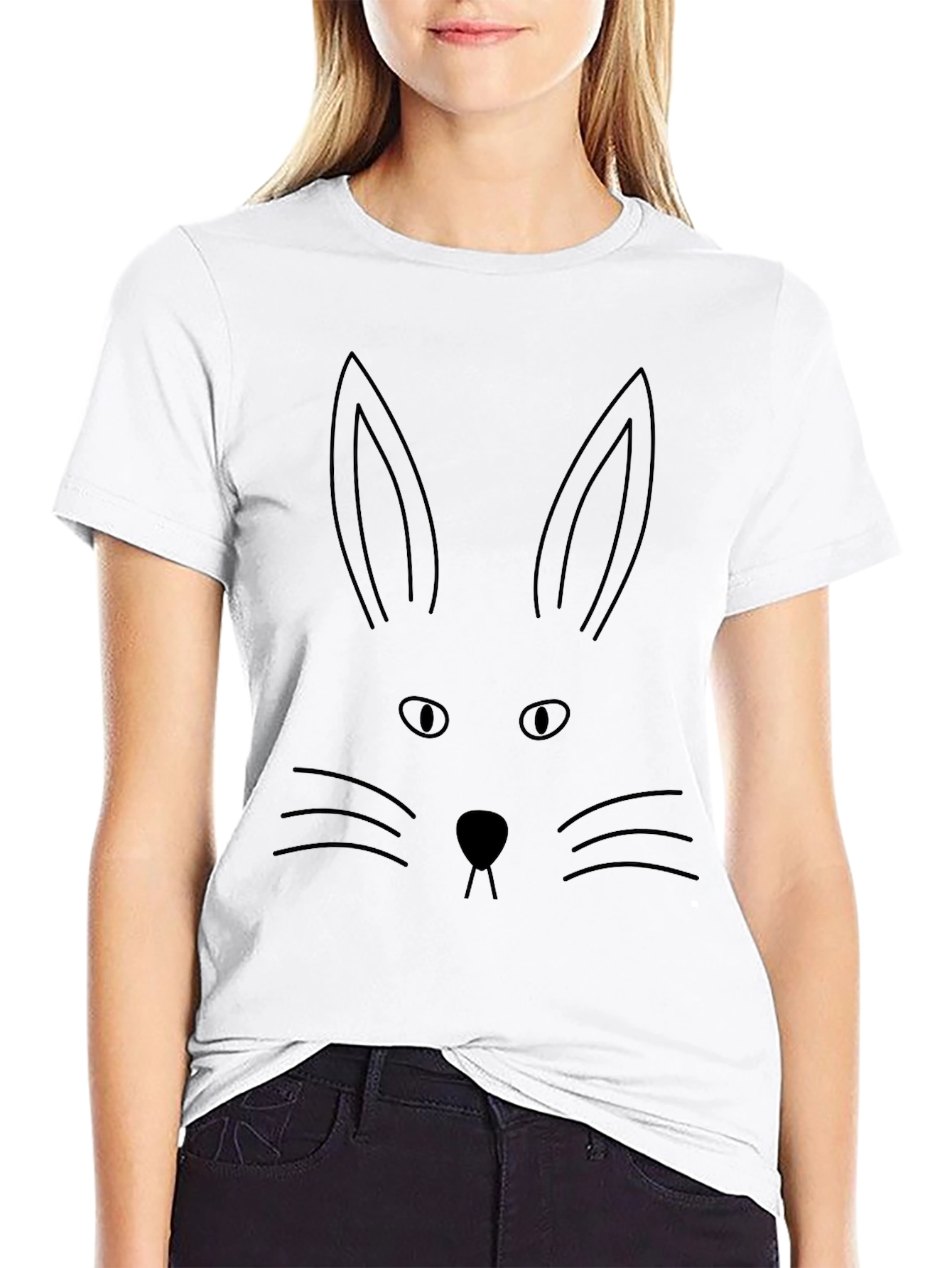 Black Bunny Face Graphic Tee - Black Cotton Blend view 9