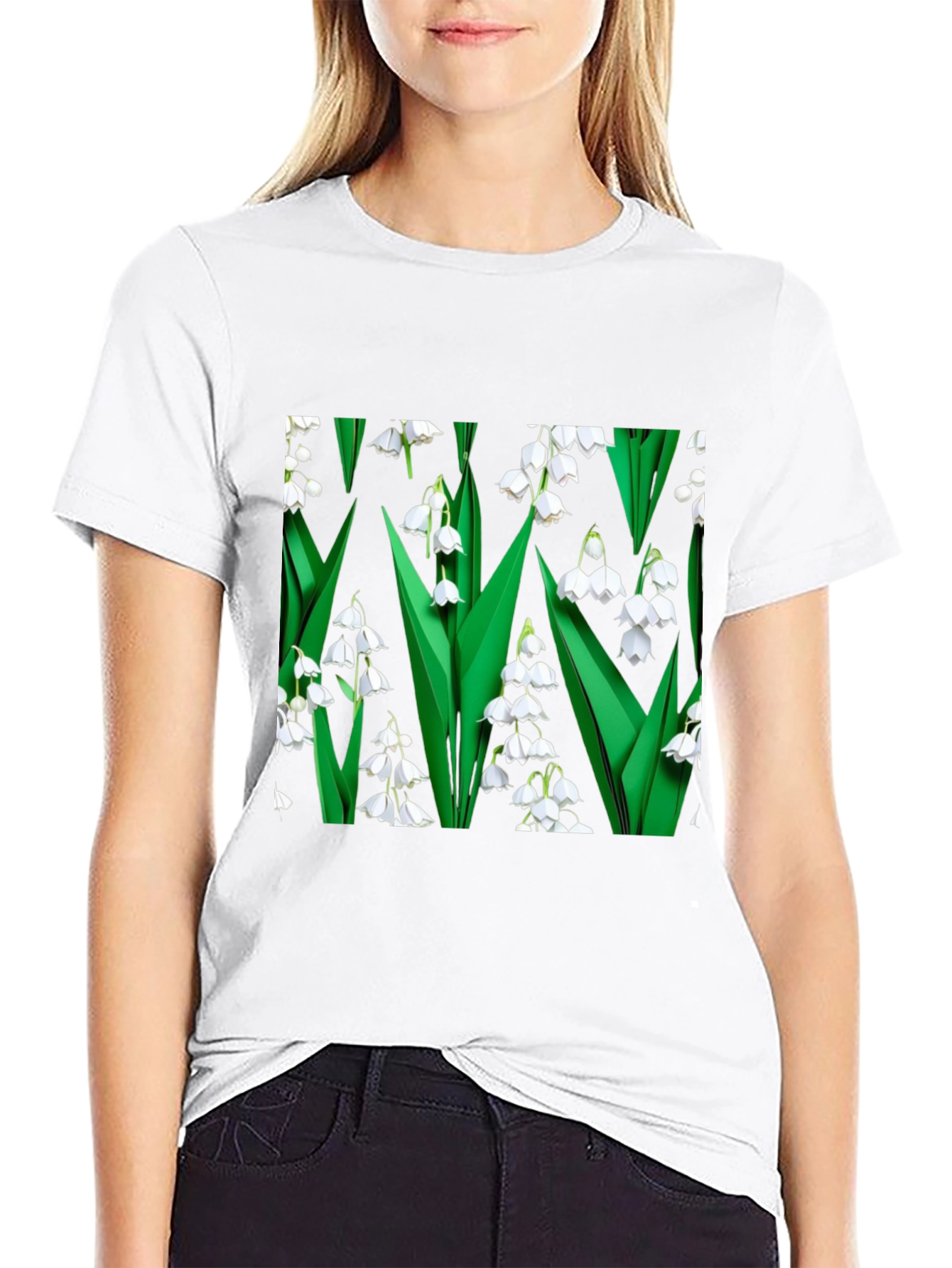 Black Lily of the Valley Print Black T-Shirt view 9