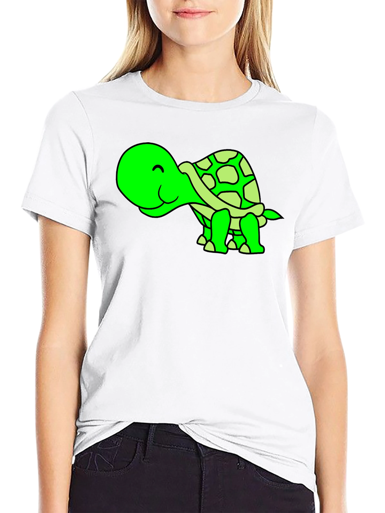Black Cute Green Turtle Graphic Tee view 9