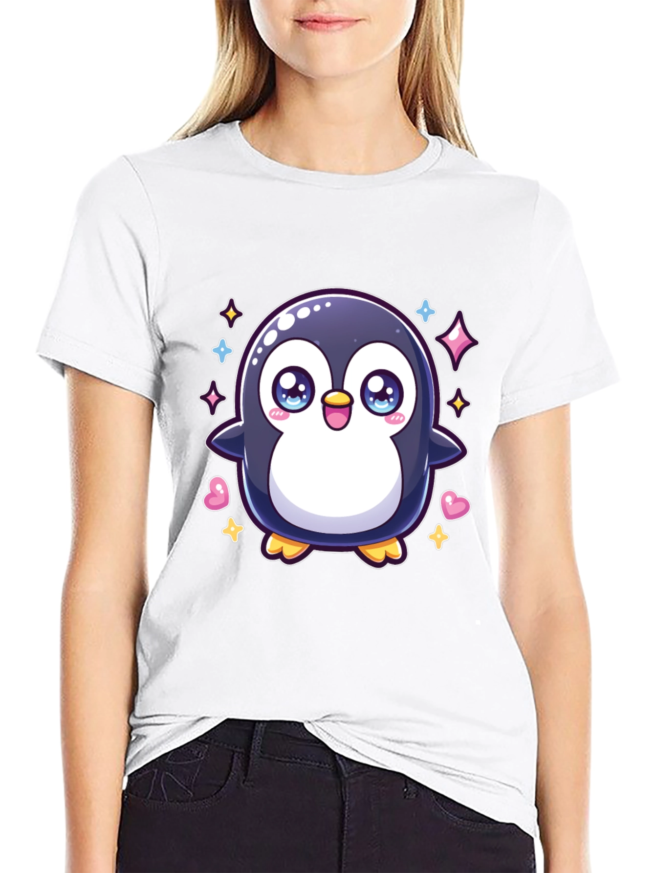 Black Cute Penguin Graphic Tee - Black Cotton Shirt view 9