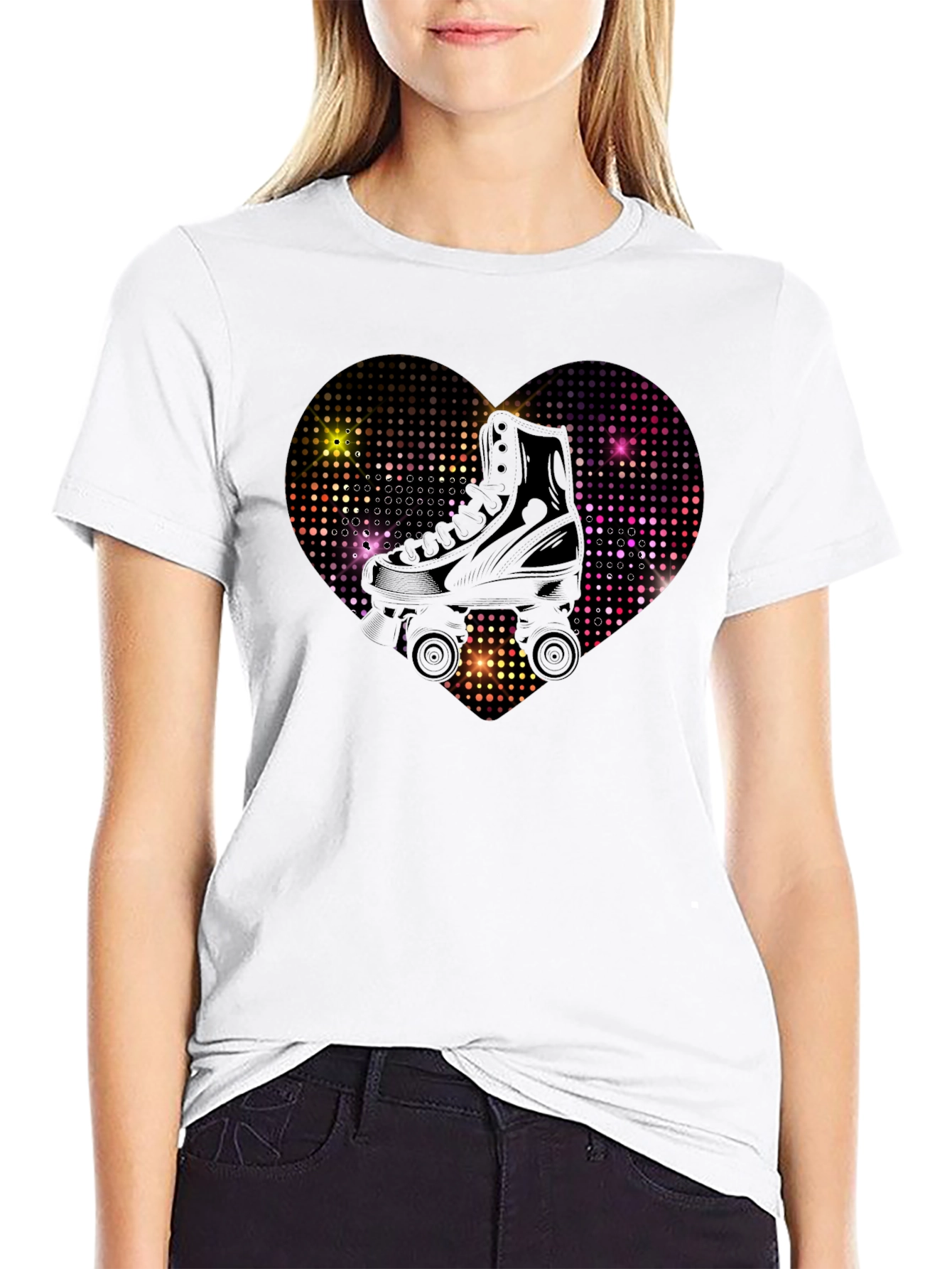 Black Retro Roller Skate Heart Graphic Tee view 9