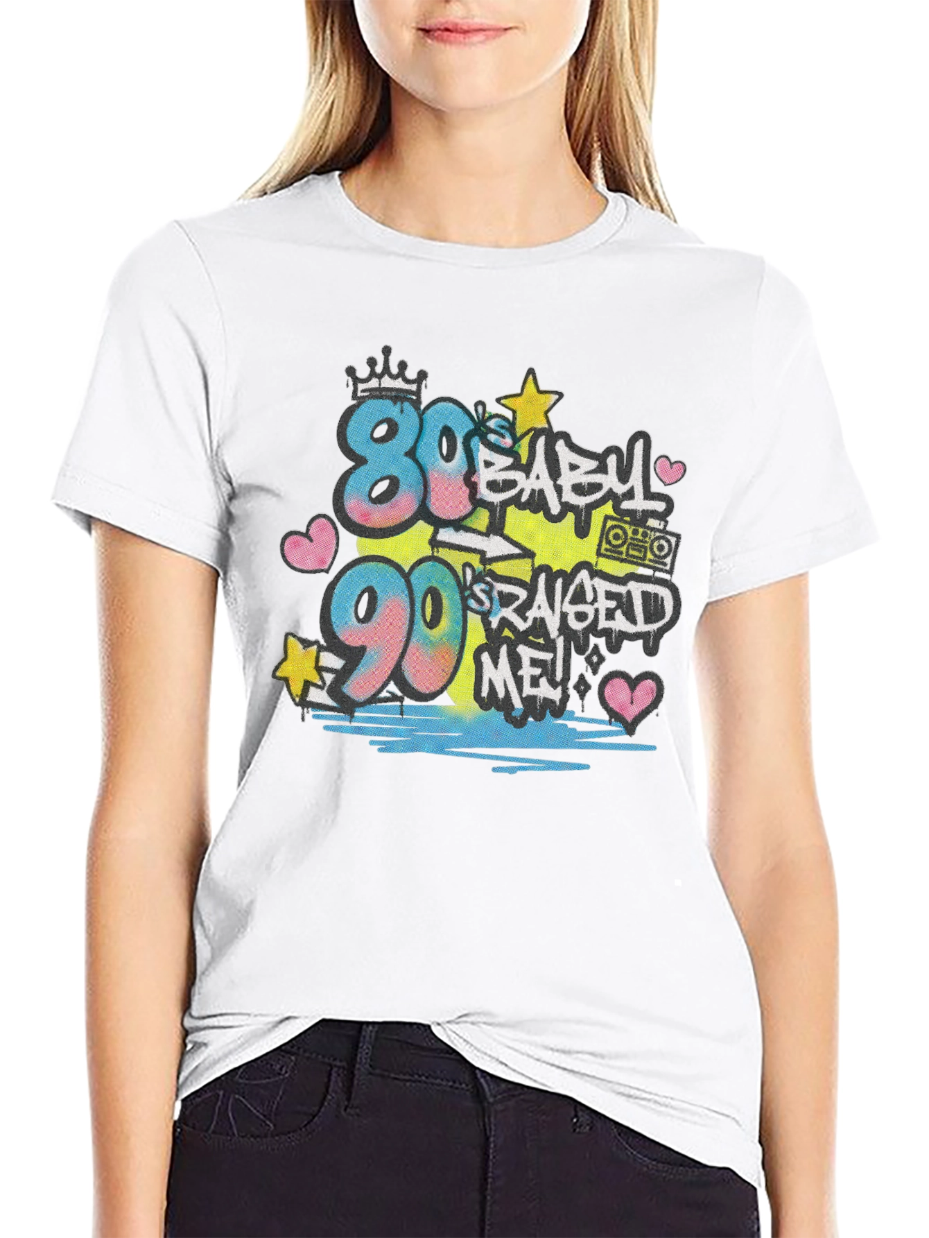 Black 80s Baby 90s Raised Me T-Shirt view 9