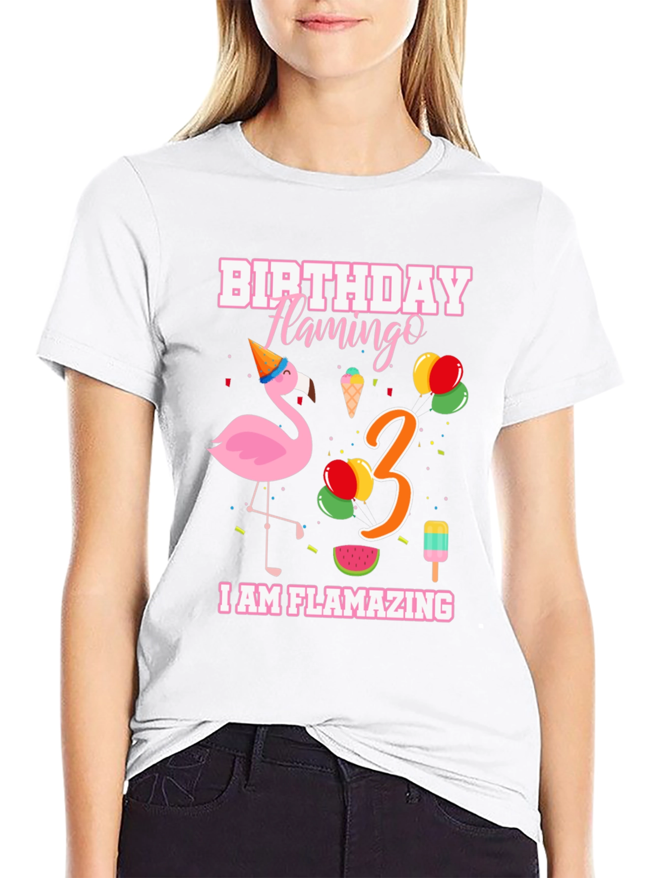 Black Birthday Flamingo Third Birthday T-Shirt view 9
