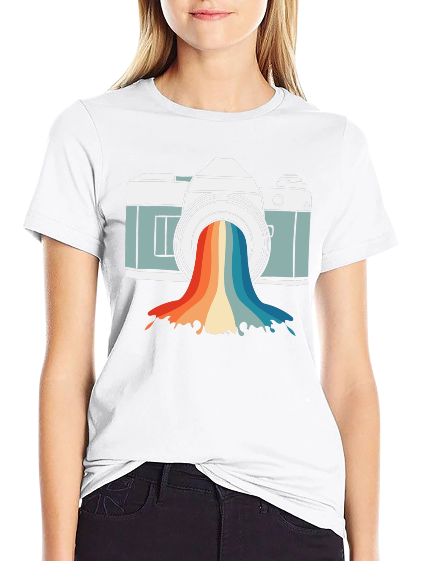 Black Retro Camera Rainbow Graphic Tee - Black Unisex T-Shirt view 9