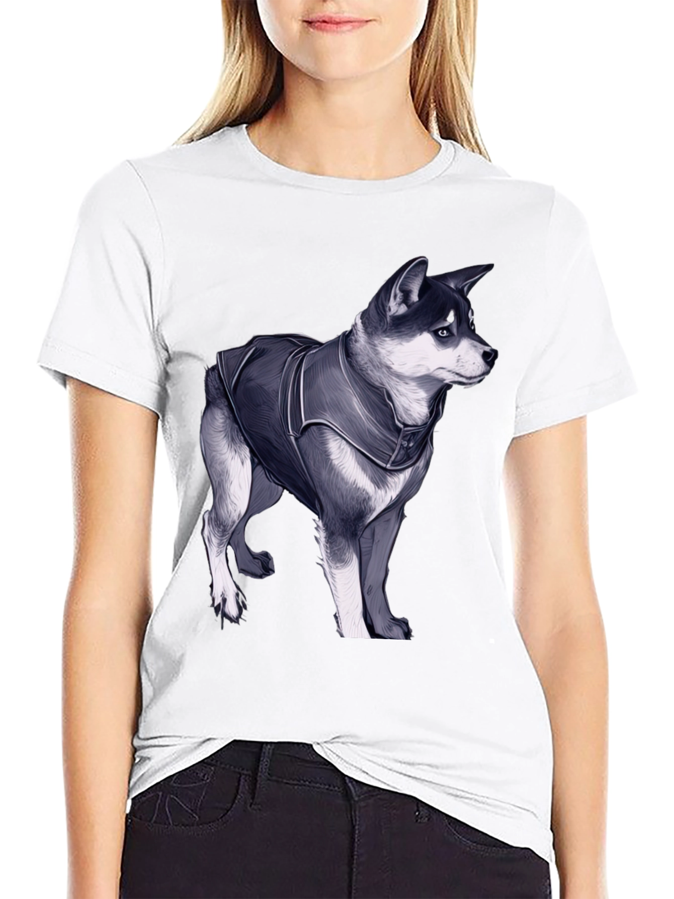 Black Dog in Jacket Graphic Tee - Black Casual T-Shirt view 9