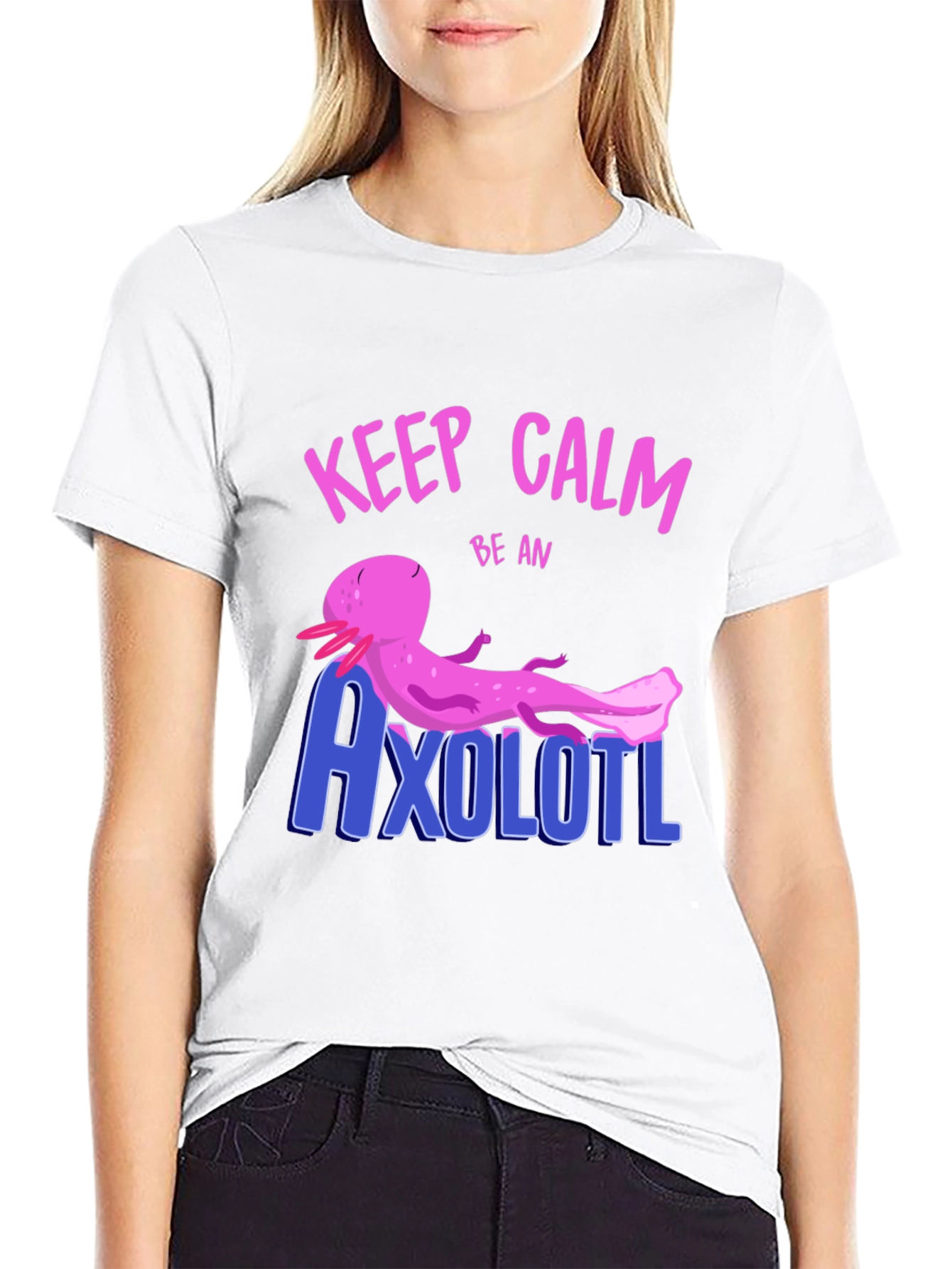 Black Keep Calm Be An Axolotl Graphic T-Shirt view 9