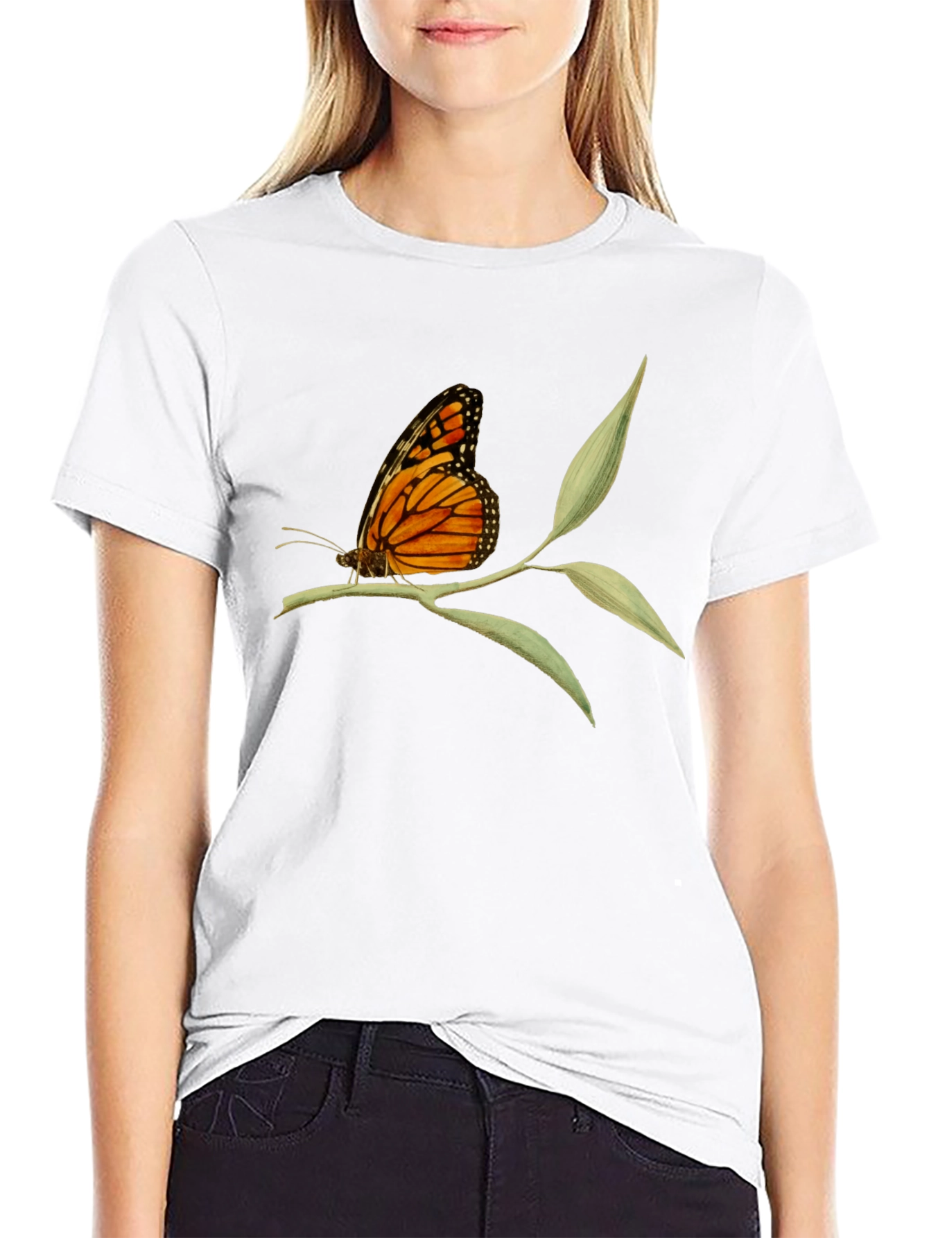 Black Butterfly on Branch Graphic Tee view 9