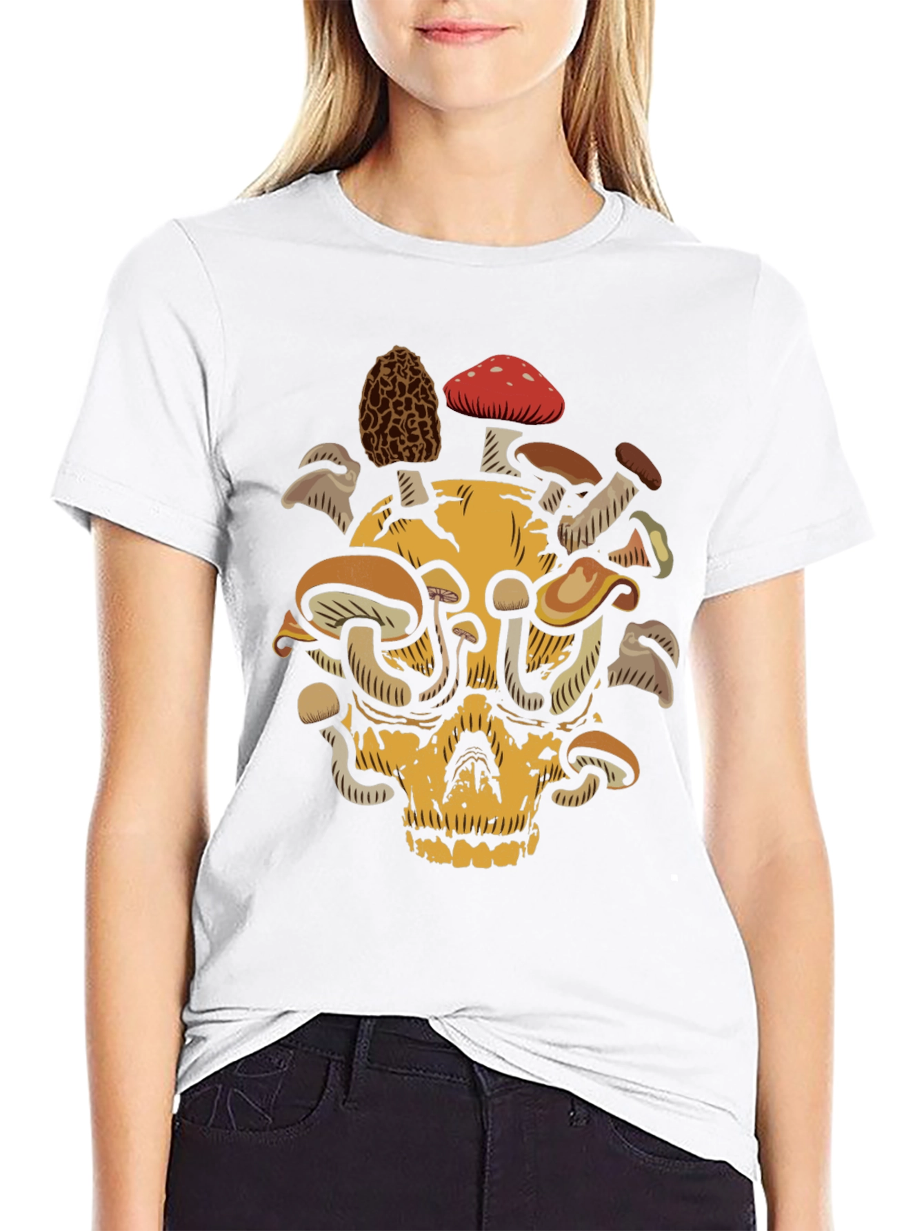 Black Skull & Mushroom Graphic Tee - Unique Design view 9