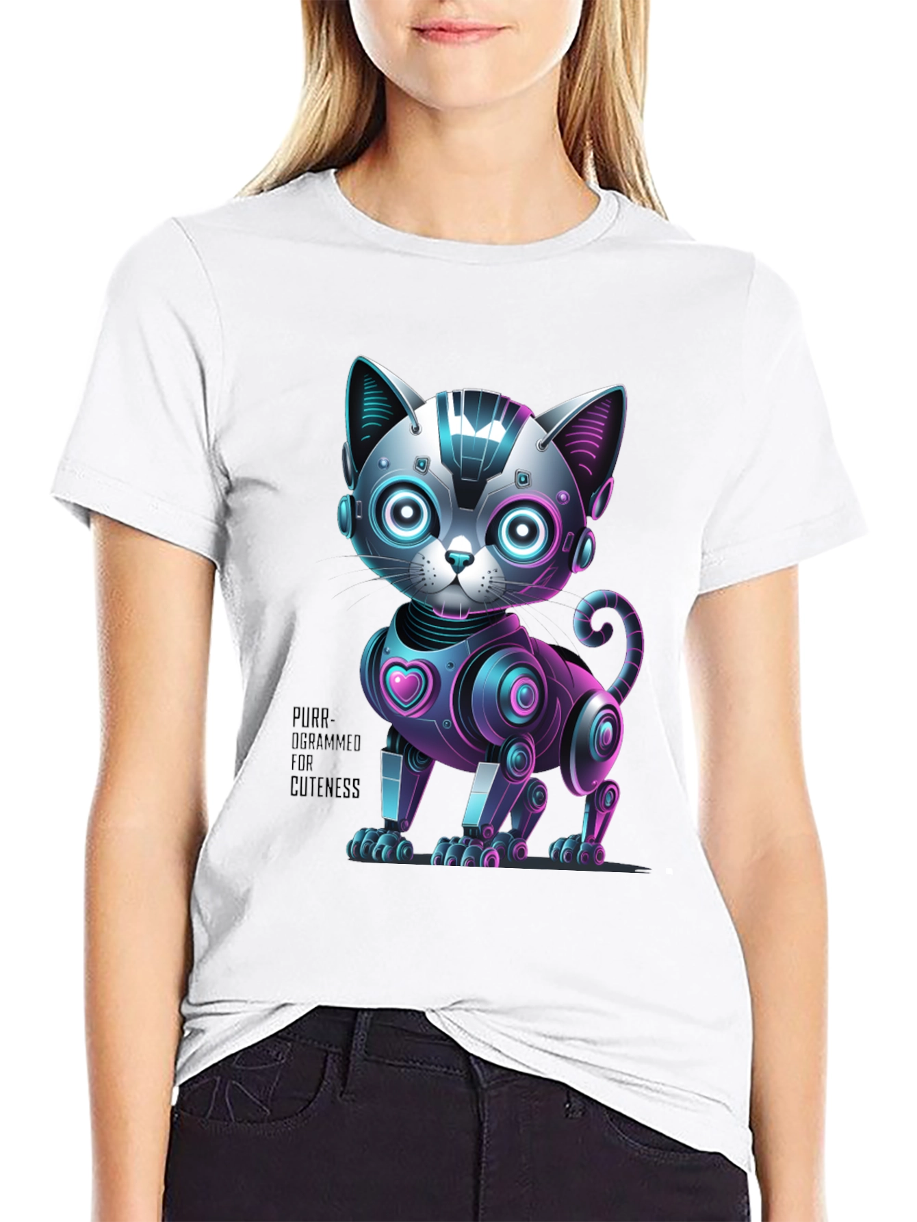 Black Robo Cat T-Shirt - Purr-ogrammer for Cuteness view 9