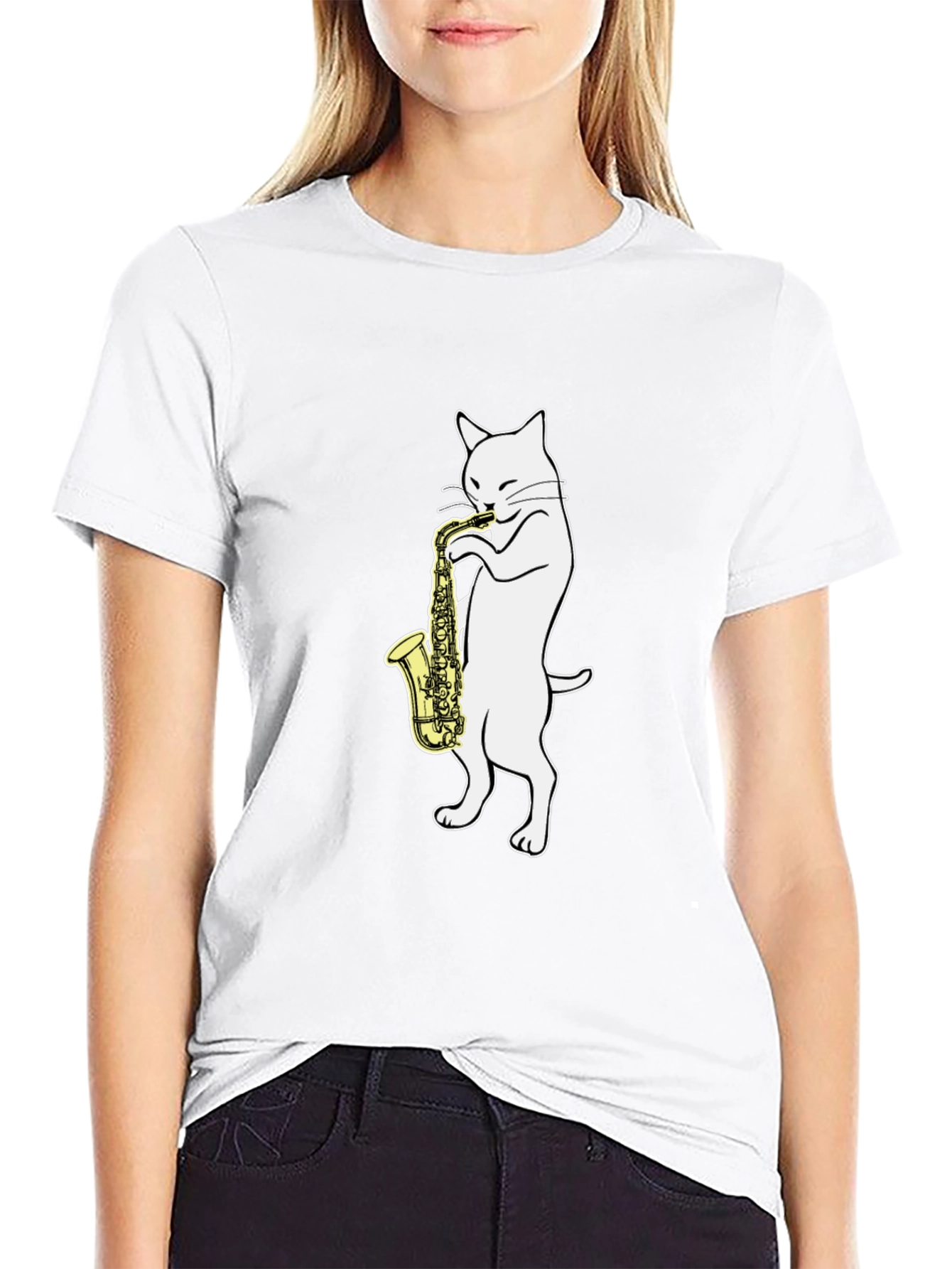 Black Cat Saxophone Player Graphic Tee - Black Cotton view 9